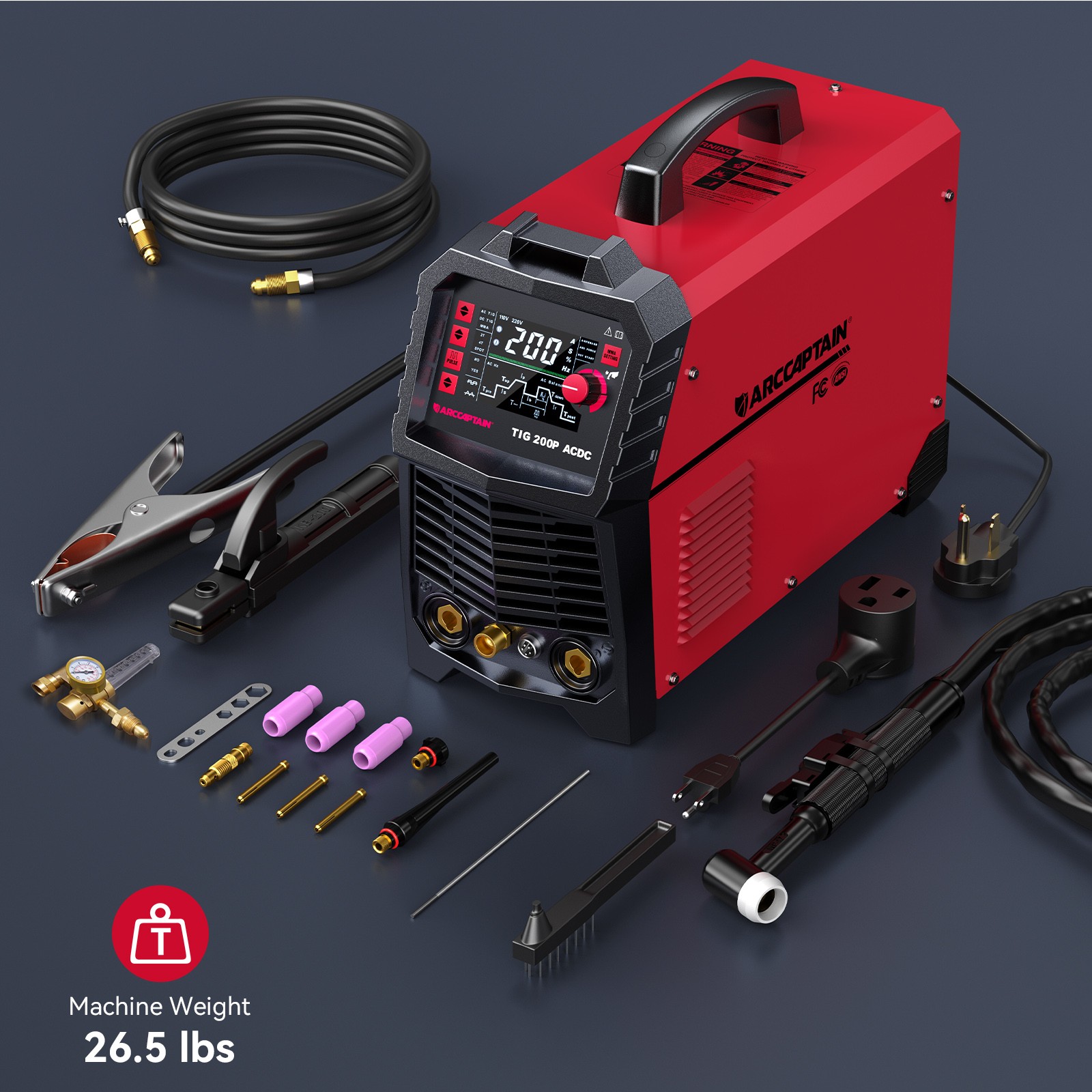 ARCCAPTAIN 7 in 1 TIG Welder 200A AC/DC Aluminum TIG Welder with Pulse 110V/220V