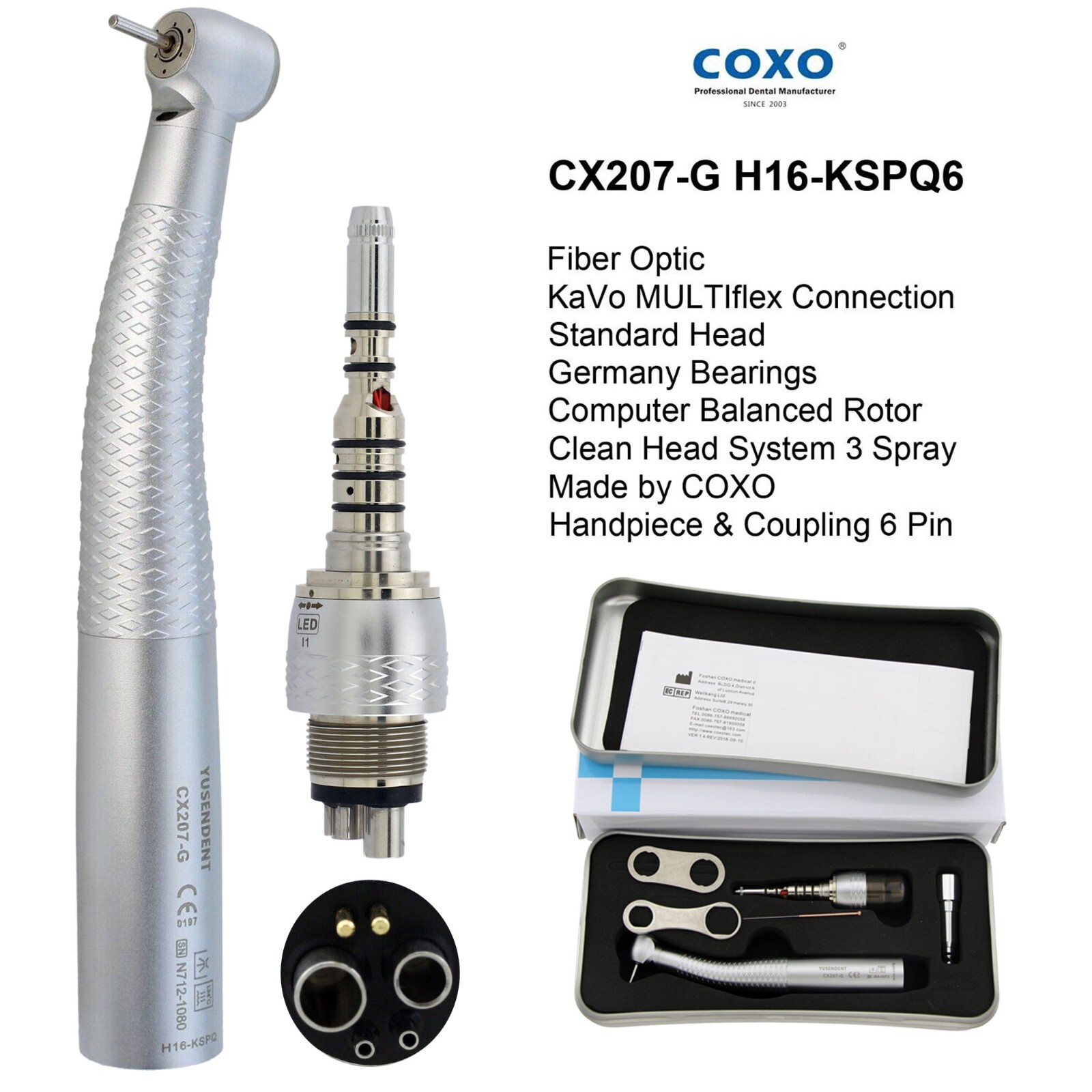COXO Dental Fiber Optic Turbine High Speed Handpiece For Kavo NSK Coupler 4 6H