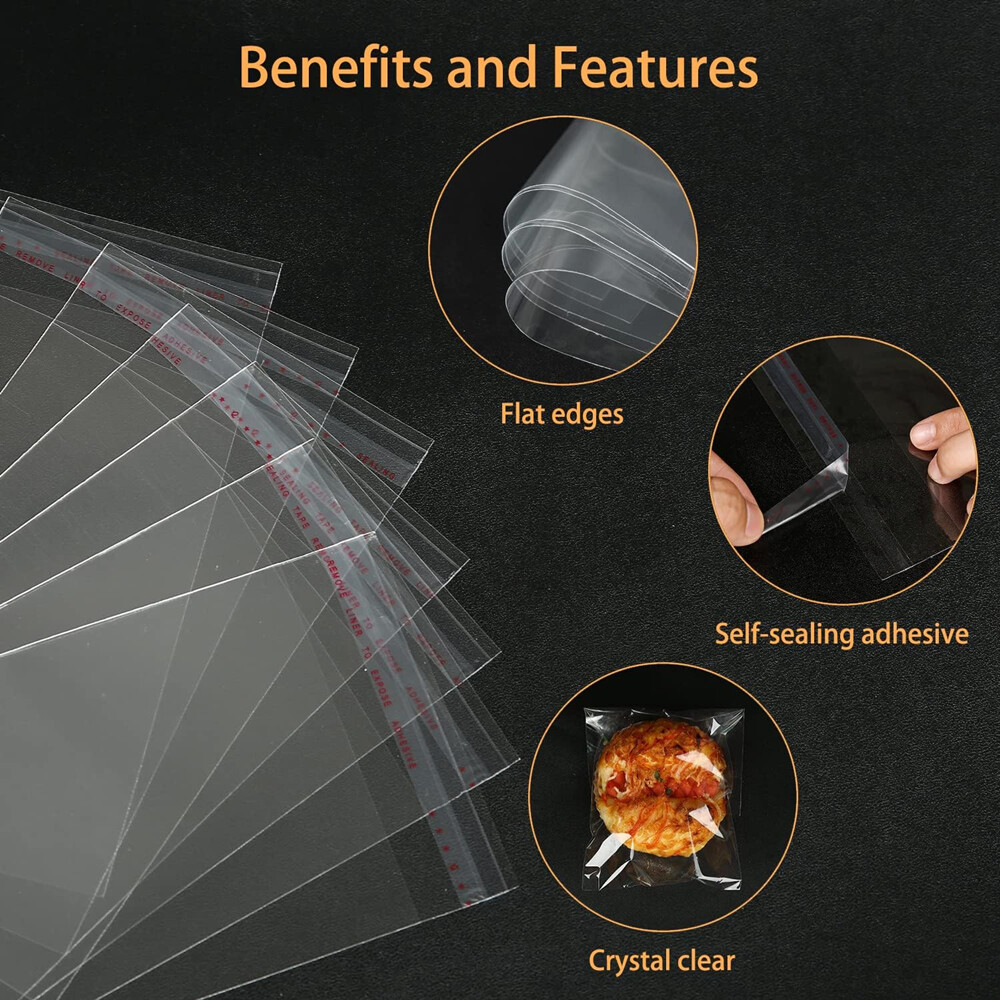 Clear Resealable Recloseable Self Seal Adhesive Cello Lip Tape Poly Plastic bags