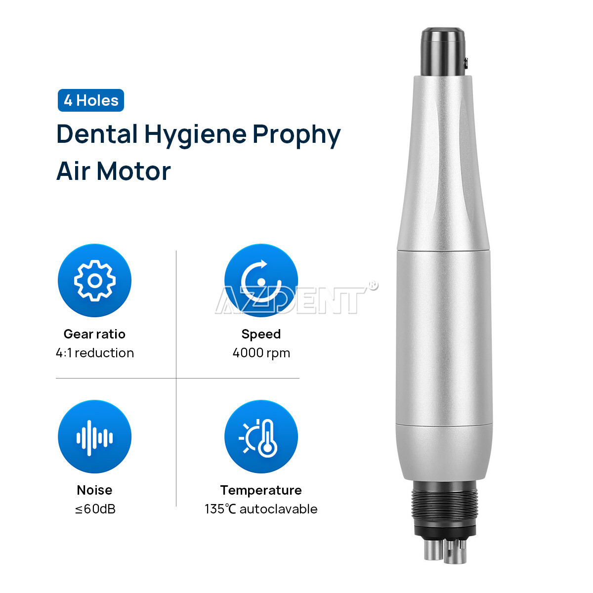 AZDENT Dental Hygiene Prophy Handpiece 4Holes 360°Swivel/Blue Motor/3*Nose cone