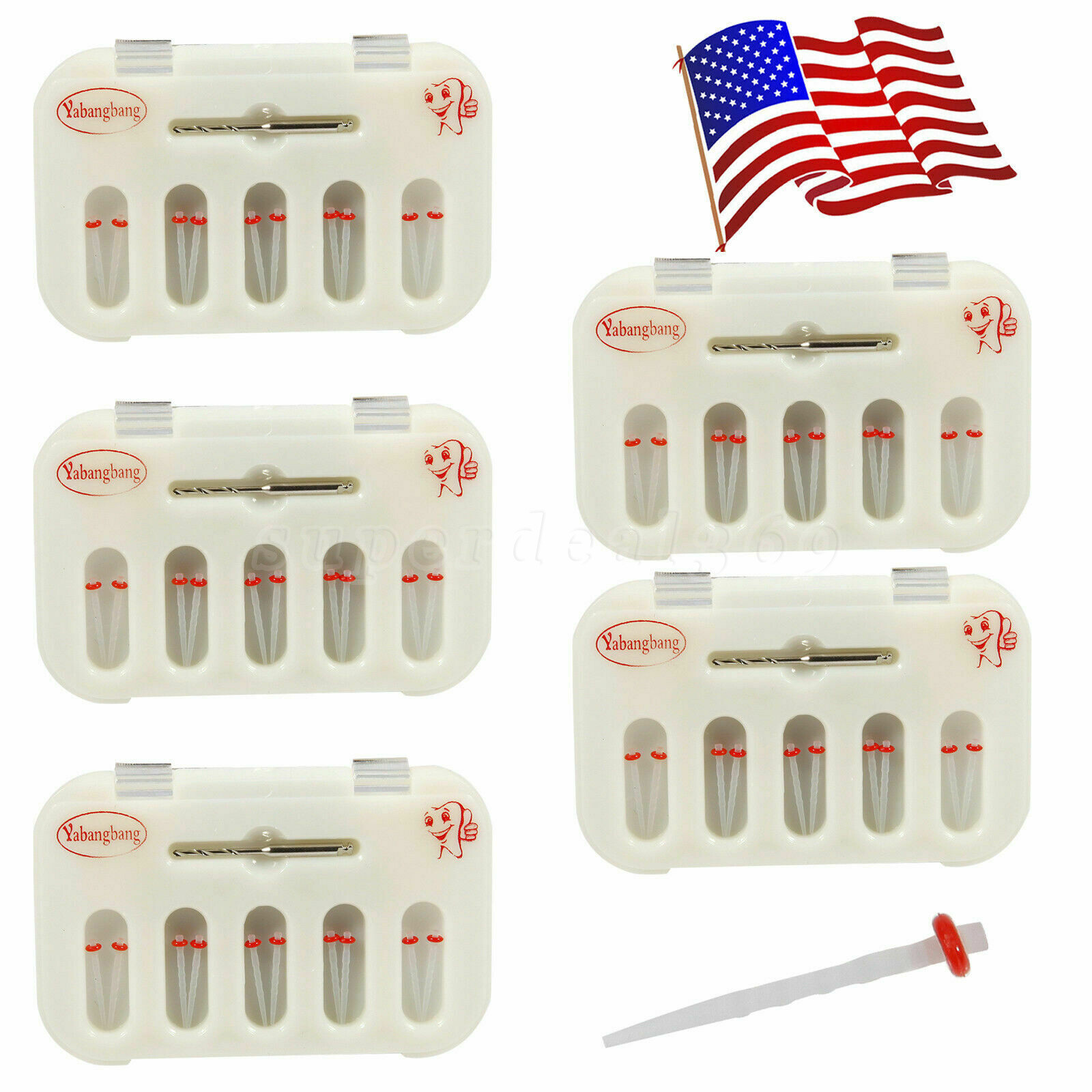 5 Packs Dental Fiber Post Resin Screw Thread Quartz Drills Yellow/Red Yabangbang