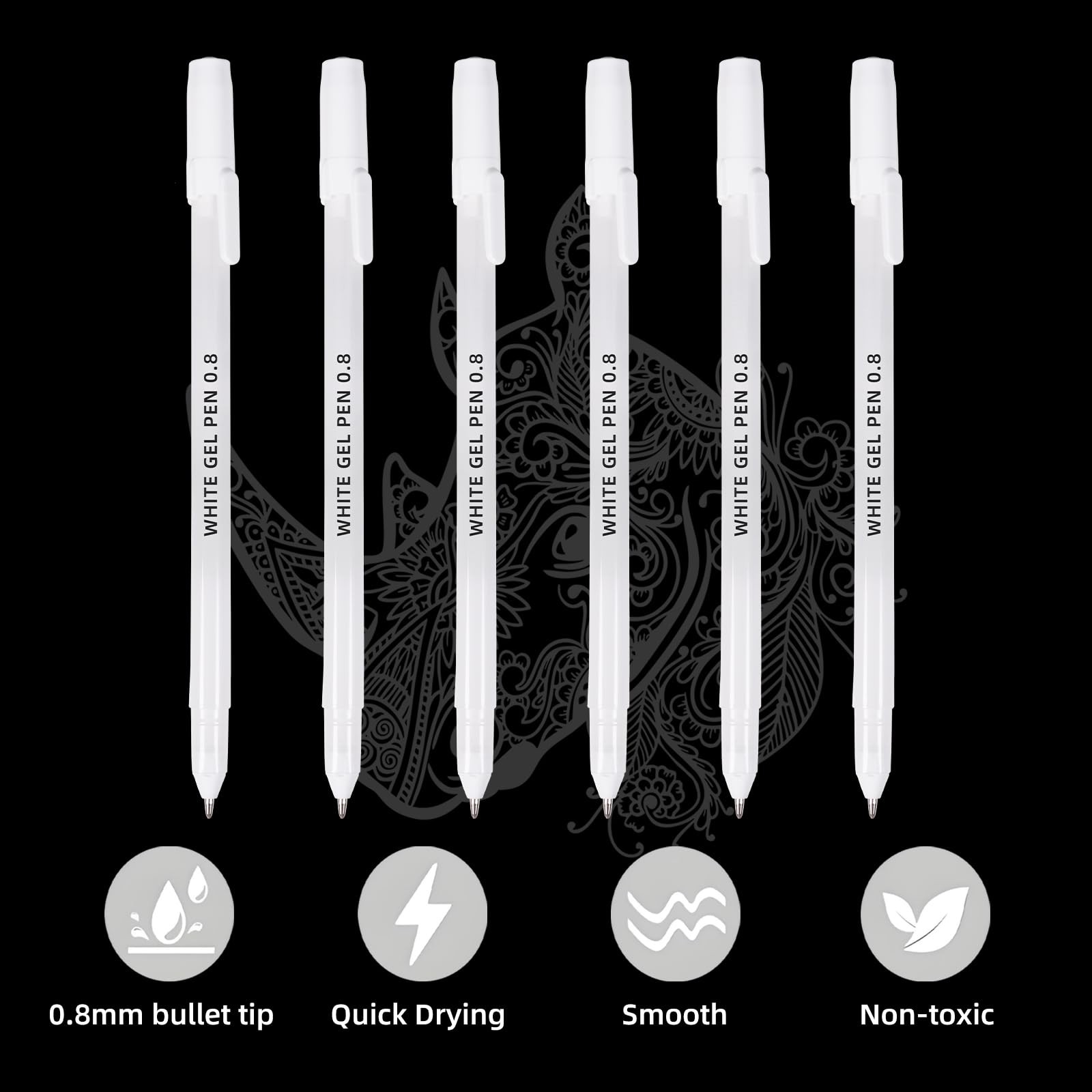 Dacono 12 Pack White Gel Pens, 0.8mm Extra Fine 1 Count (Pack of 12),