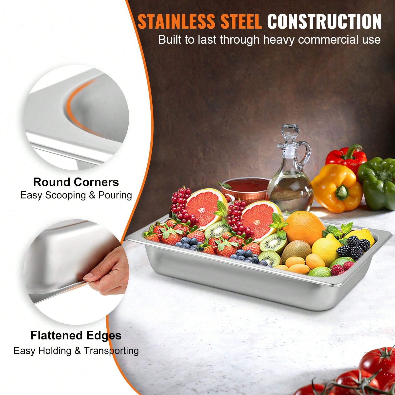 6Pcs Commercial Full Size Pans 2.5in 4in & 6in Stainless Steel Hotel Pan 0.8mm