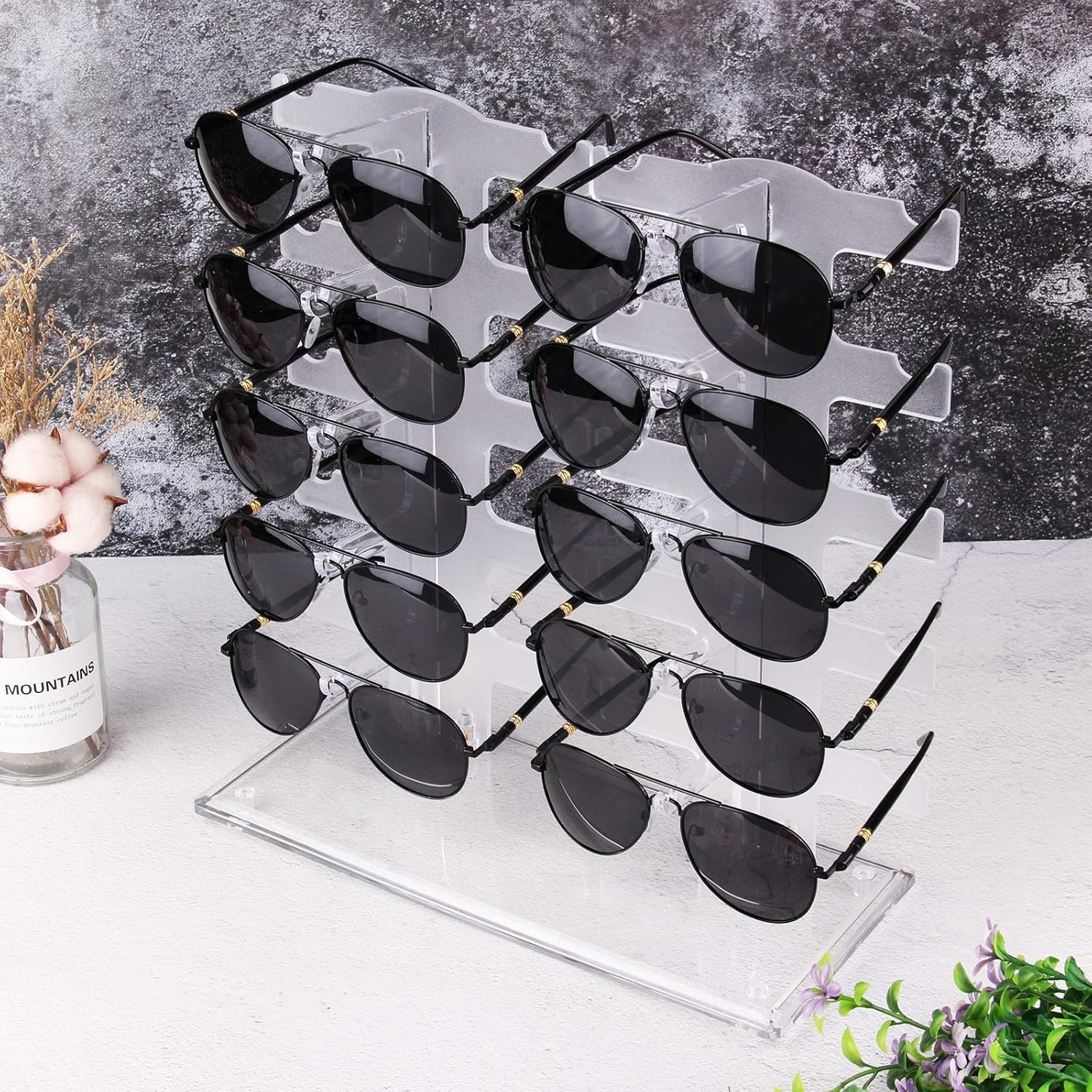 Space-Saving 2-Row Eyewear Holder – Lightweight Display for 10 Pairs of Glasses