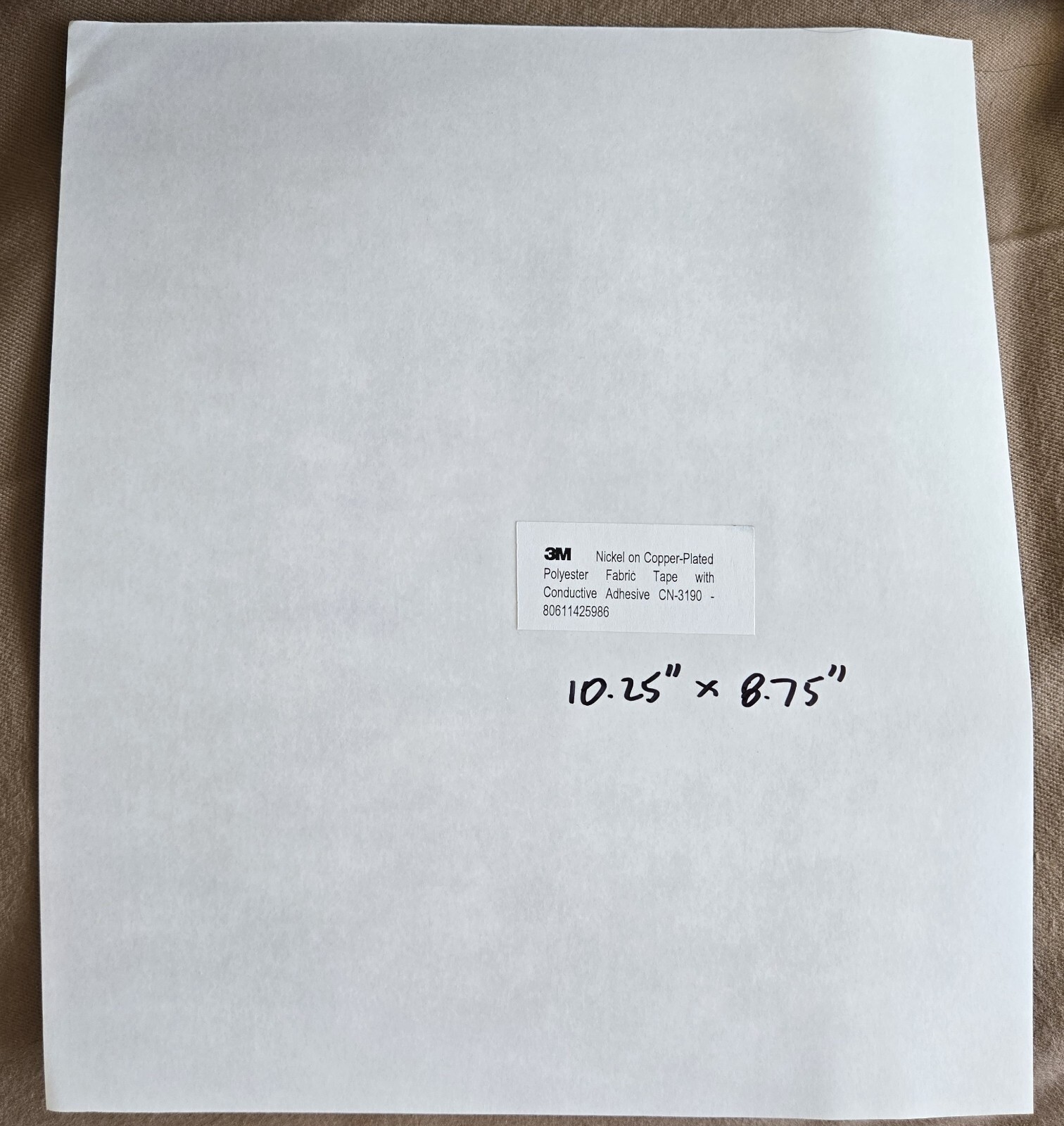 10.25″x8.75″ 3M EMI Shielding Fabric Tape CN-3190 with Conductive Adhesive