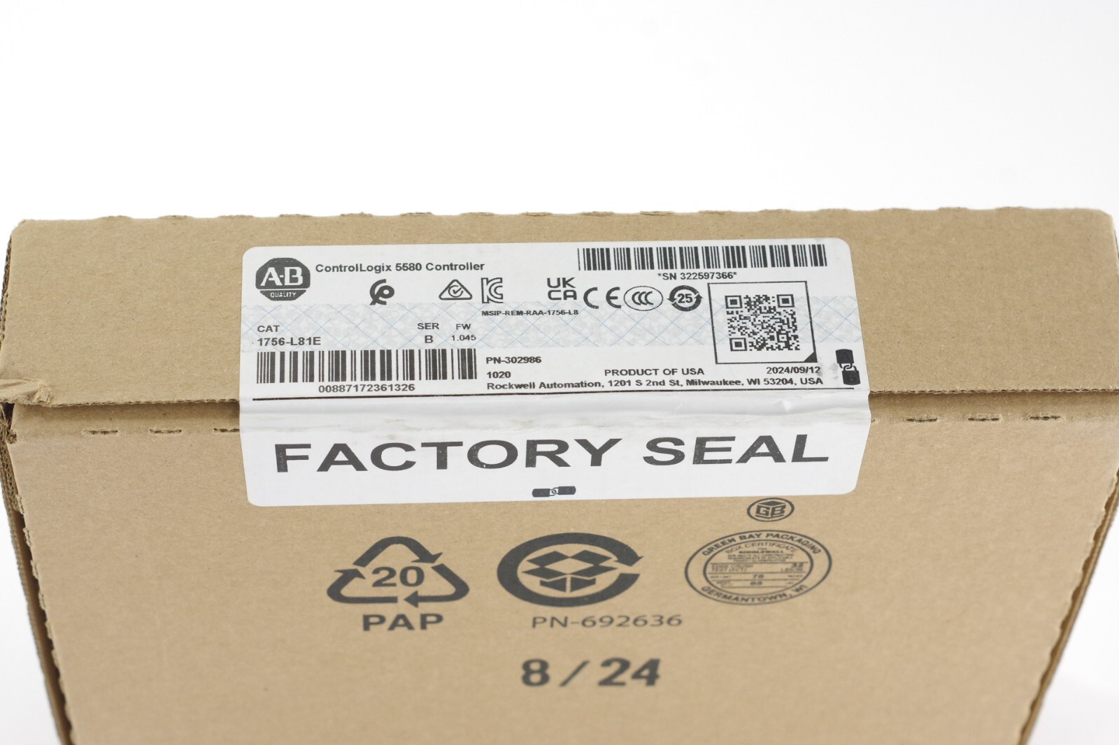 2024 Allen-Bradley 1756-L81E /B ControlLogix Processor – New Suplus (Sealed)