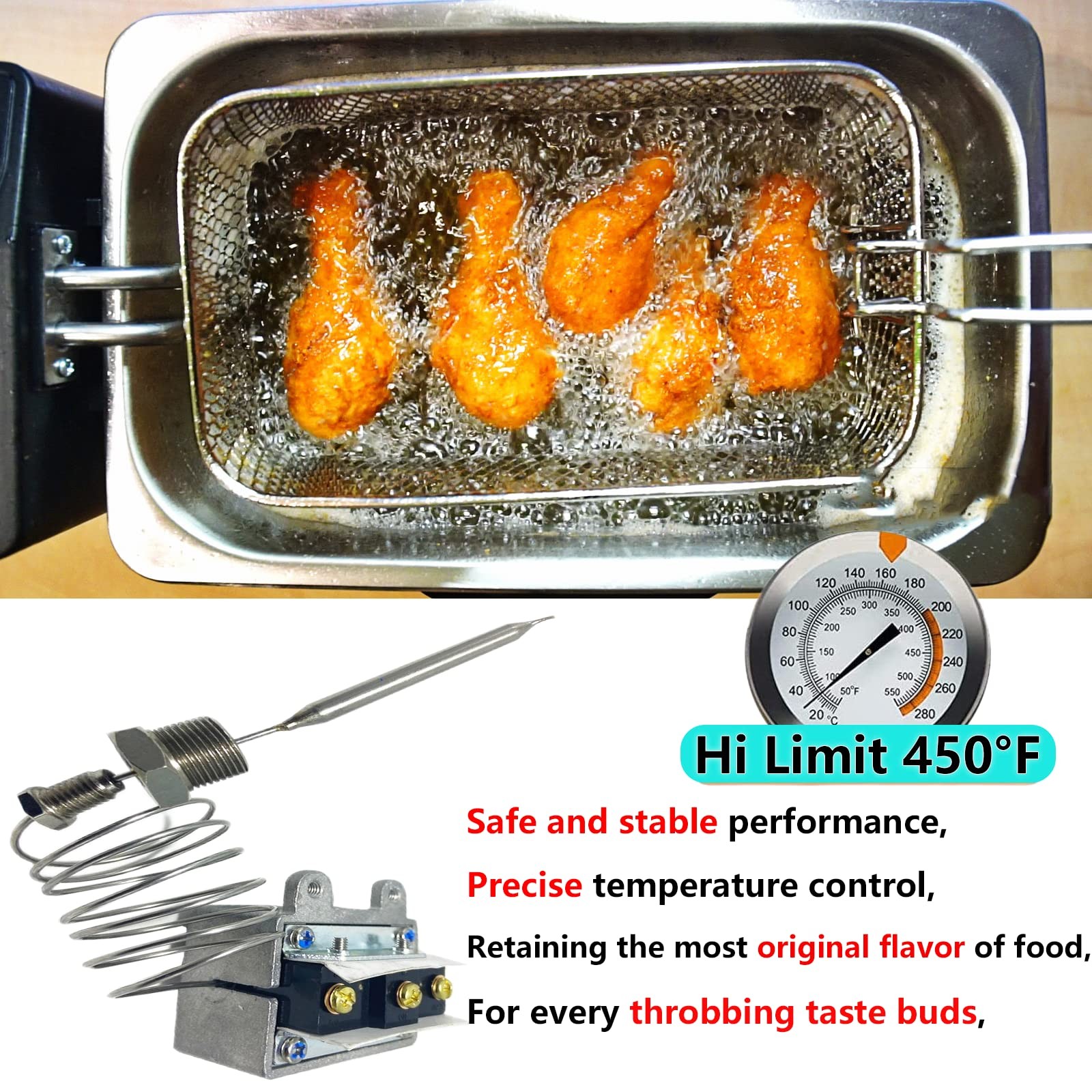 High Limit Thermostat Fryer Switch 450F 3/8 MPT For Gas Deep Fryer Parts