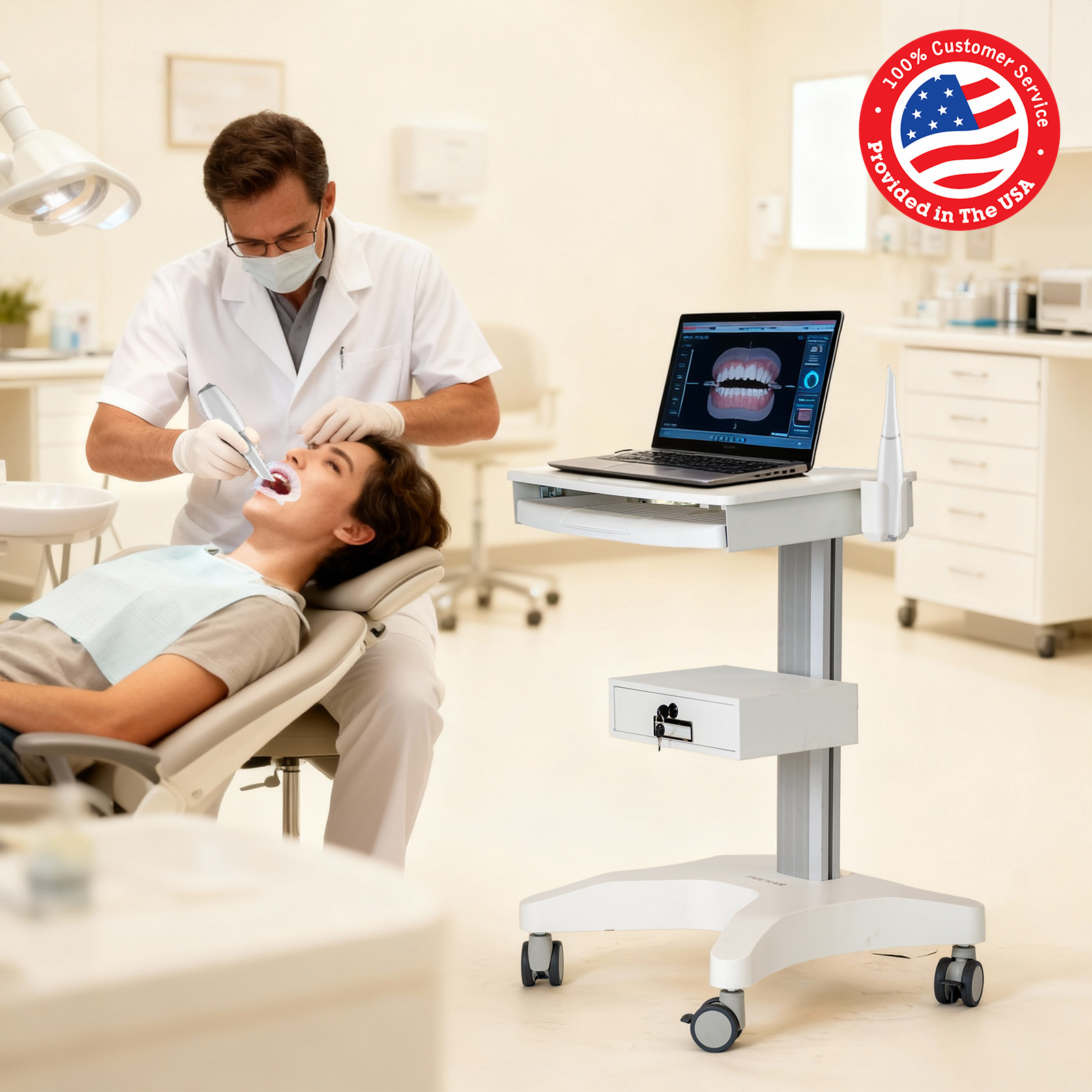MEDICAL TROLLEY WITH LAPTOP PALLET AND ORAL SCANNER HOLDER