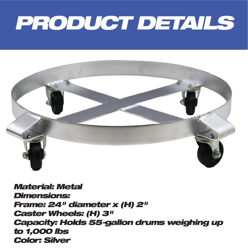 55-Gallon Drum and Garbage Can Dolly – Heavy-Duty Metal Dolly with Cross Braces