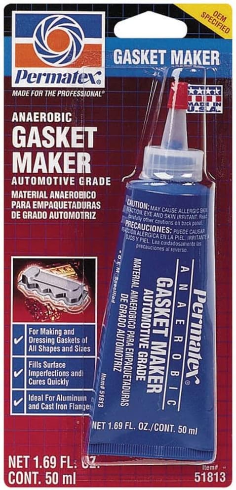 Permatex 51813 Anaerobic Gasket Maker, 50 ml Tube , Red, Packaging may vary.