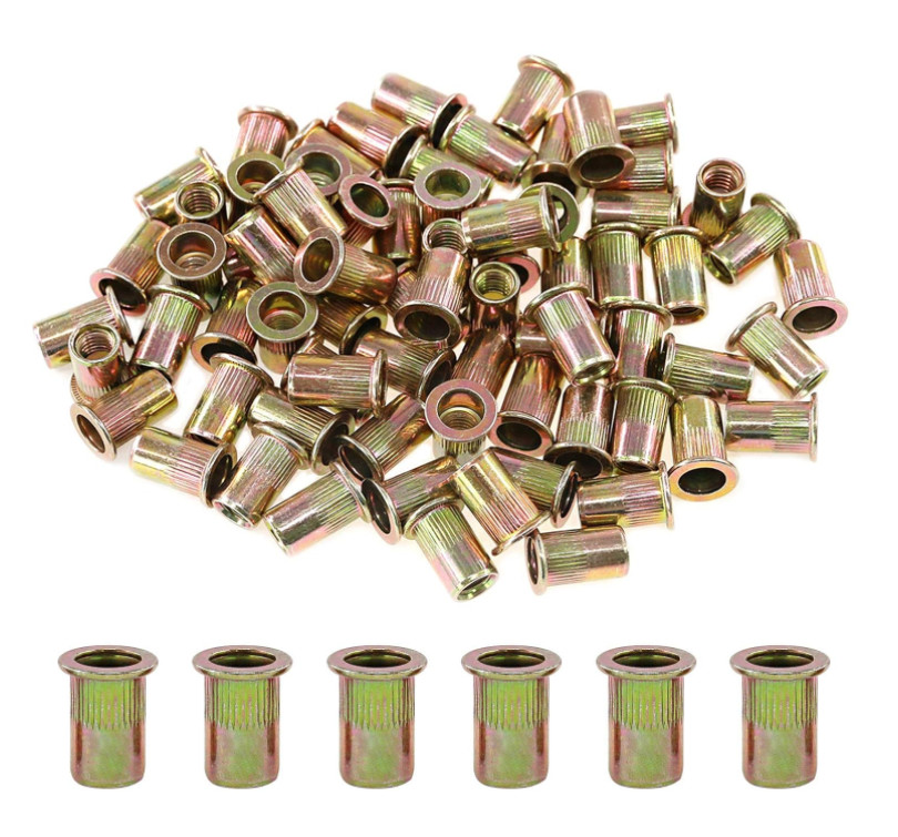 100 Pcs 5/16-18 UNC Carbon Steel Rivet Nut Flat Head Threaded Insert Nutsert SAE