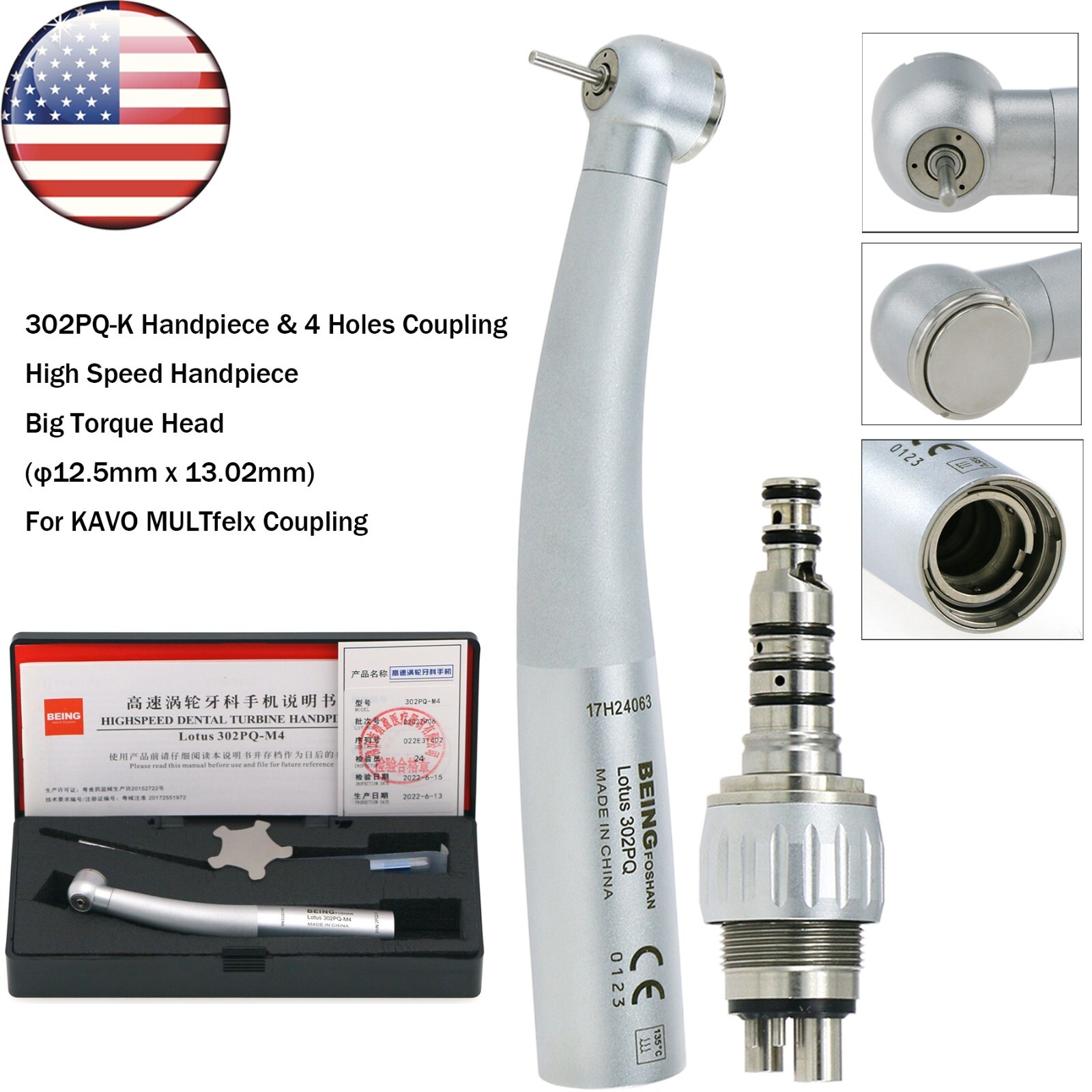 BEING Dental High Speed Fiber Optic Turbine Handpiece fit KAVO Coupler 4/6 Holes