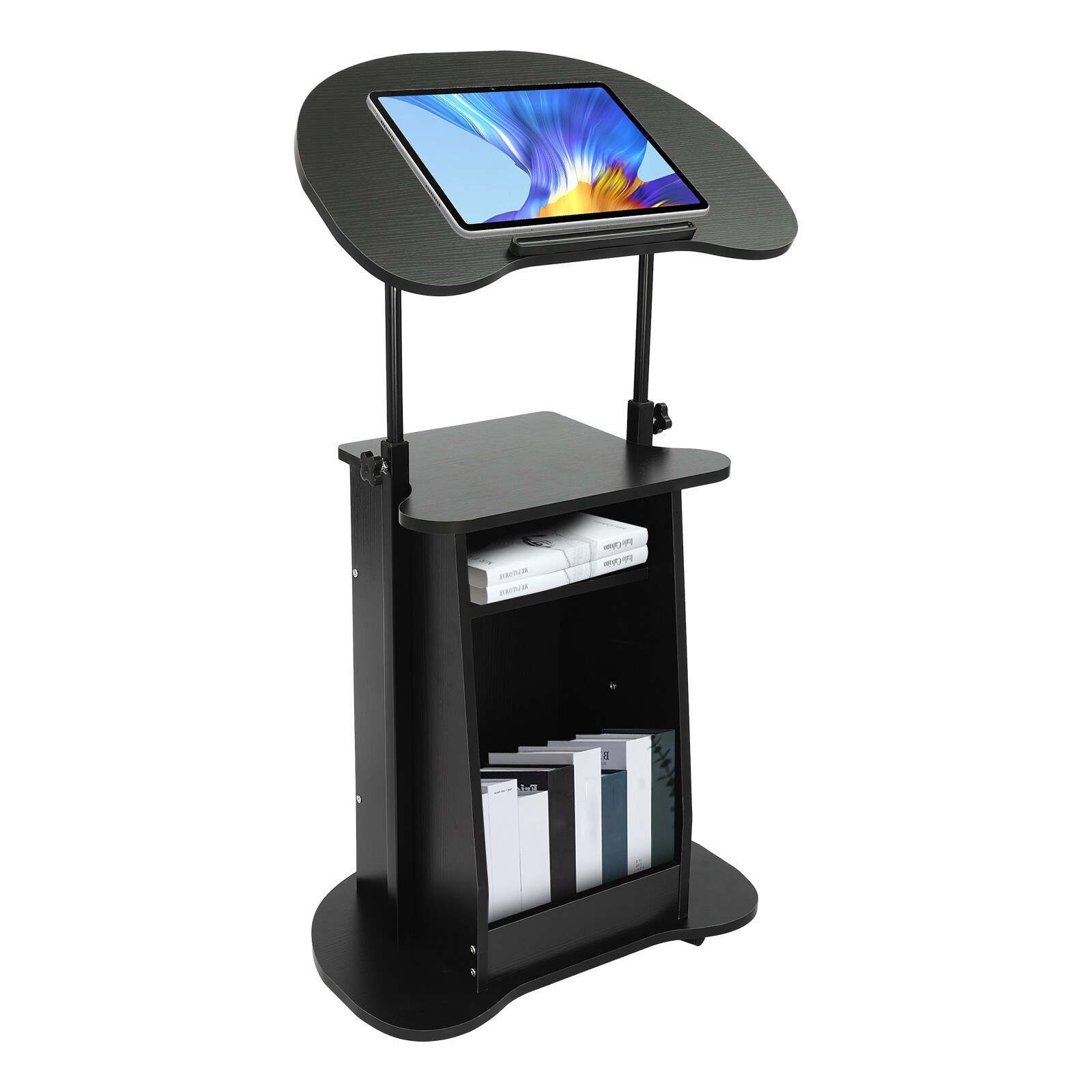 Black Sit-to-Stand Rolling Adjustable Storage Medical Laptop Computer Cart Desk