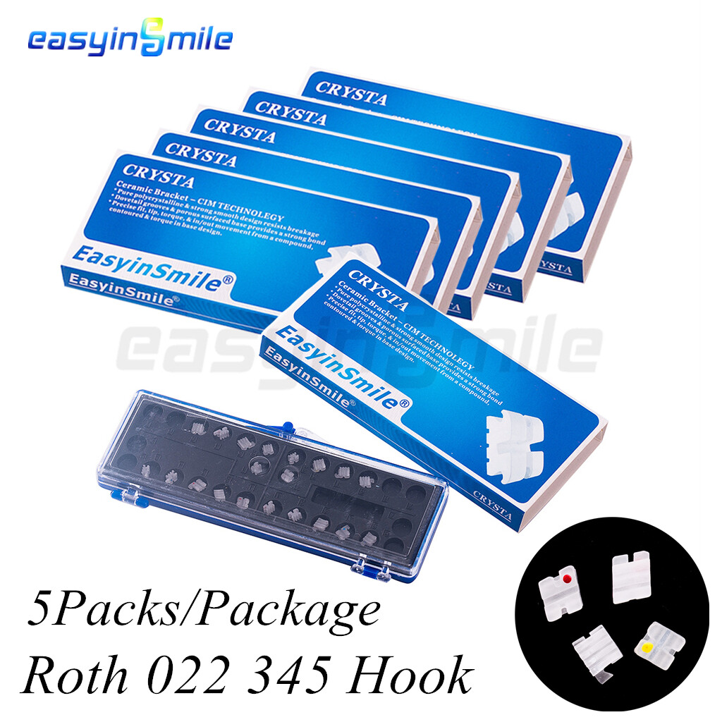 5Packs Dental Orthodontic MINI Ceramic Brackets Roth 022 3.4.5 Hook EASYINSMILE