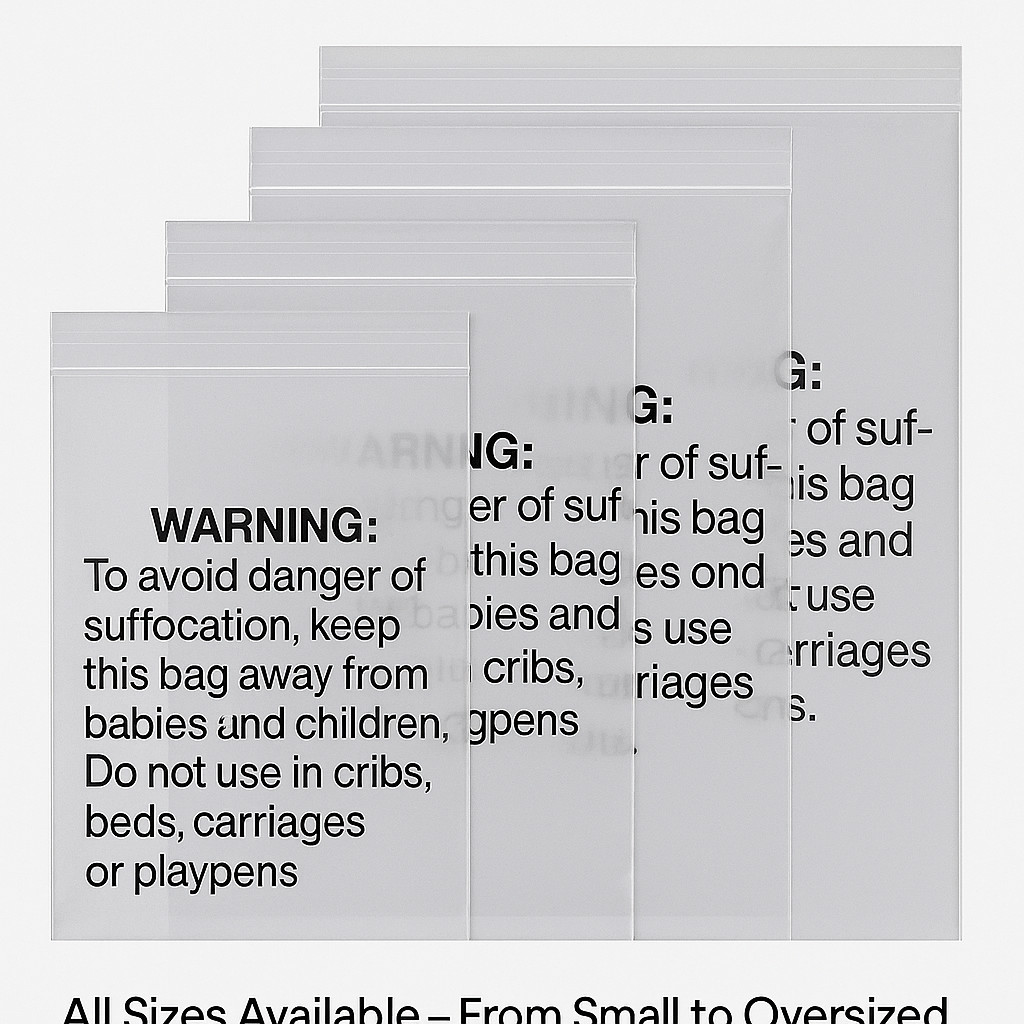 Poly Bags Resealable Suffocation Warning Clear Merchandise 1.5 mil Shirt Apparel