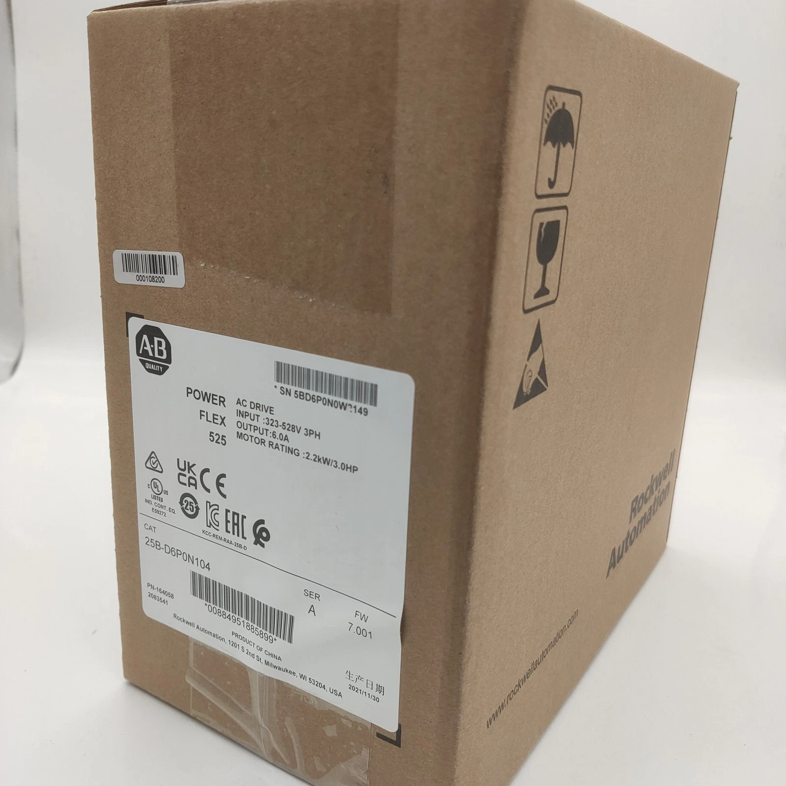 25B-D6P0N104 AB PowerFlex 525 AC Drive 2023 New Factory Sealed 25BD6P0N104 TX