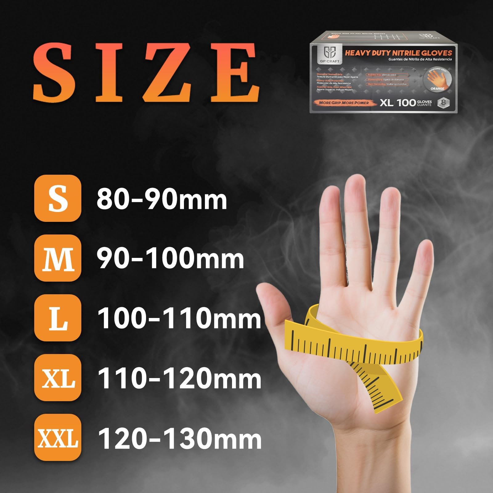 GP CRAFT Heavy Duty Orange Diamond Grip 8mil Nitrile Gloves Industrial Grade…