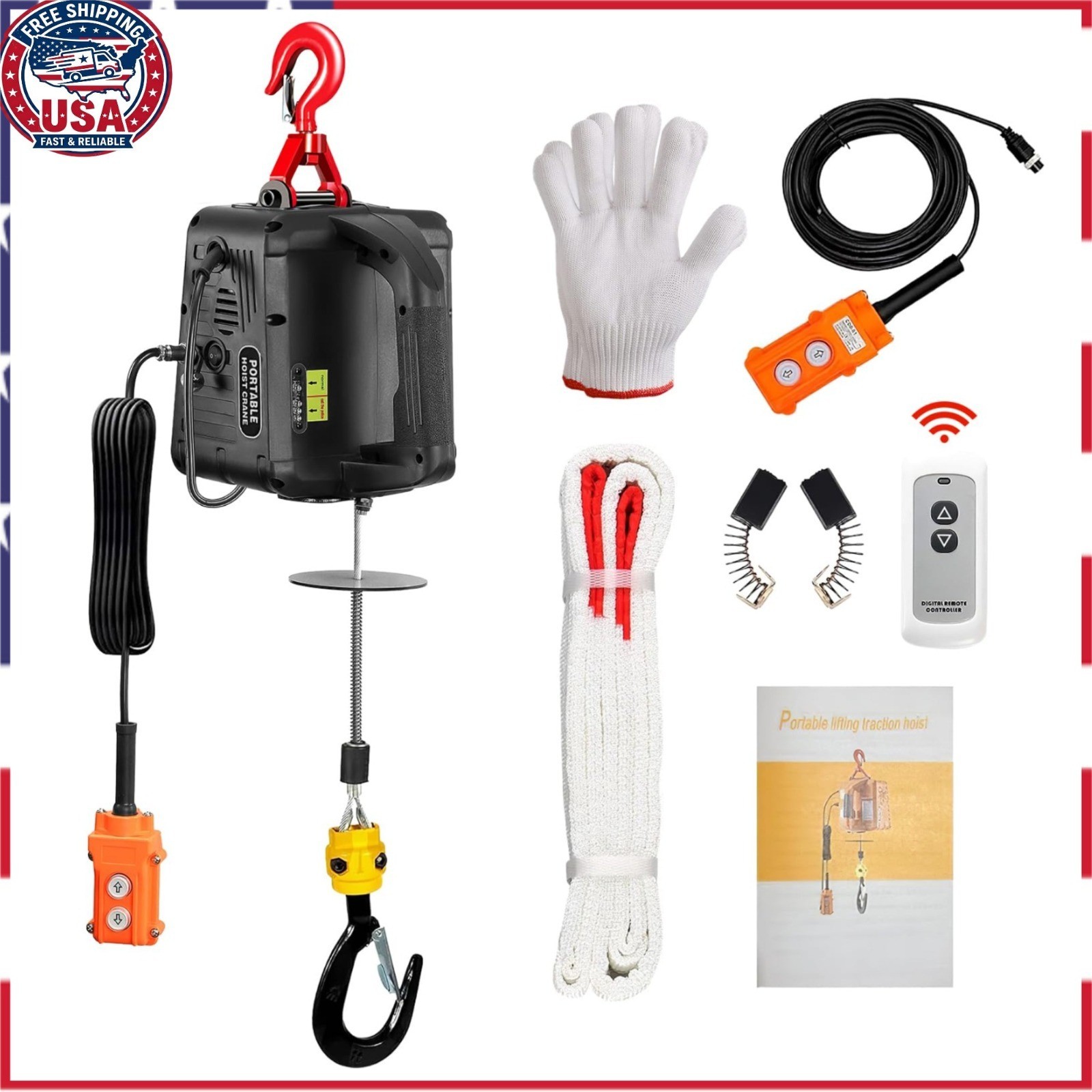 3-in-1 Electric Hoist 2200lb Capacity Power Winch Crane 110V