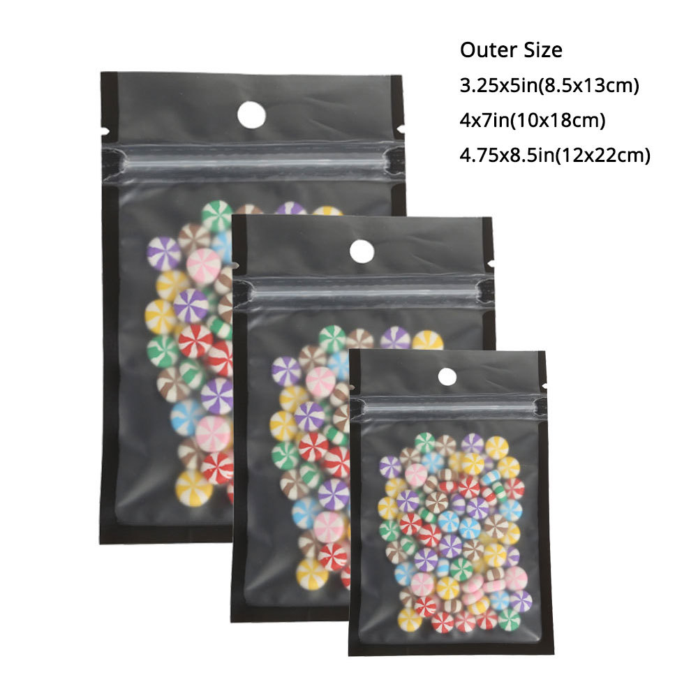 Multi-Sizes Matte Clear Black White Mylar Zip Lock Pouch Bag w/ Round Holes B01