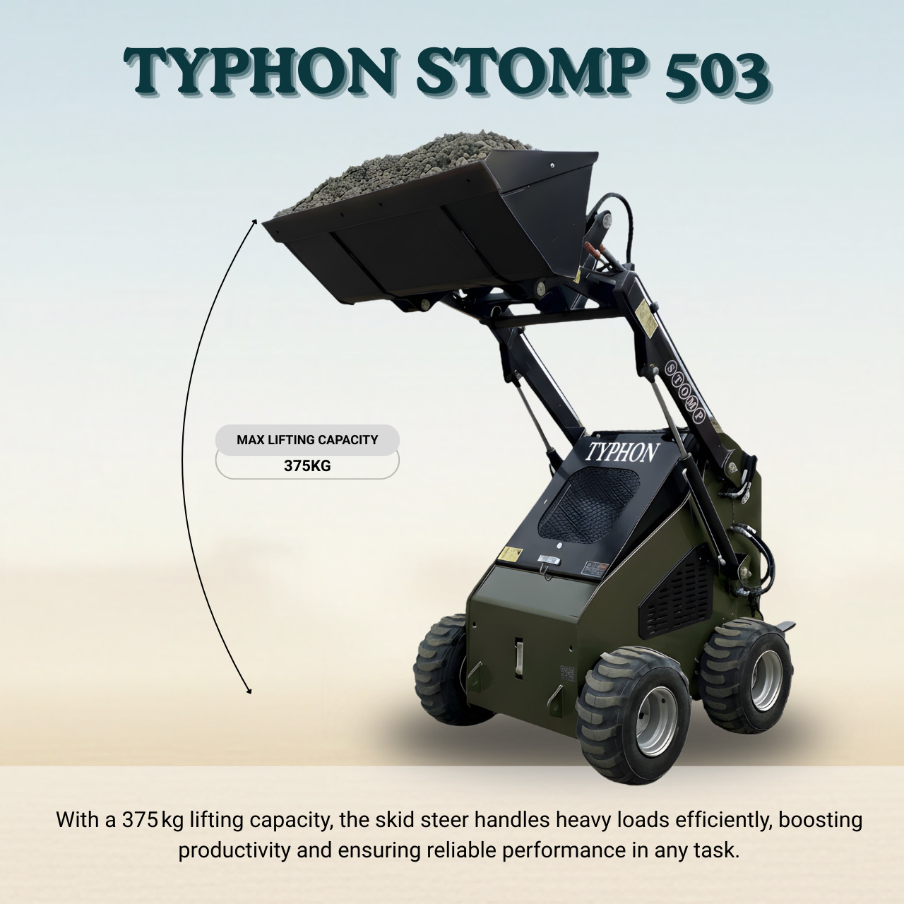 New TYPHON STOMP 503 Skid Steer Loader 375kg Lift 22.1HP Honda GX690 USA Engine