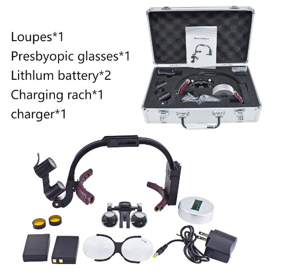 Dual LED Dental 5W Headband Head Light with 3.5X Binocular Loupes 2 Batteries US