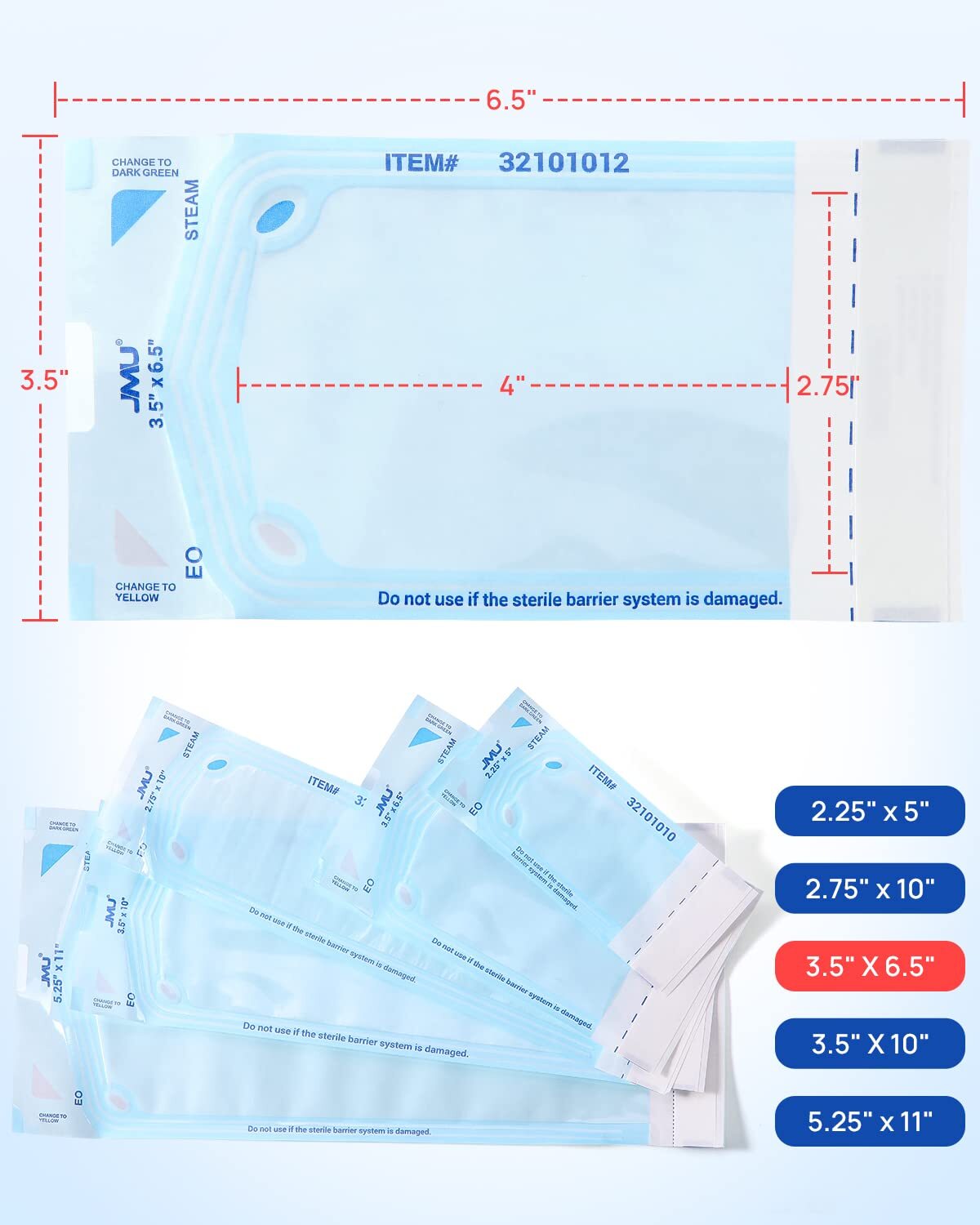 JMU Self Sterilization Pouches Autoclave Pouch 3.5*6.5″ Sterilizer Bags 1000pcs