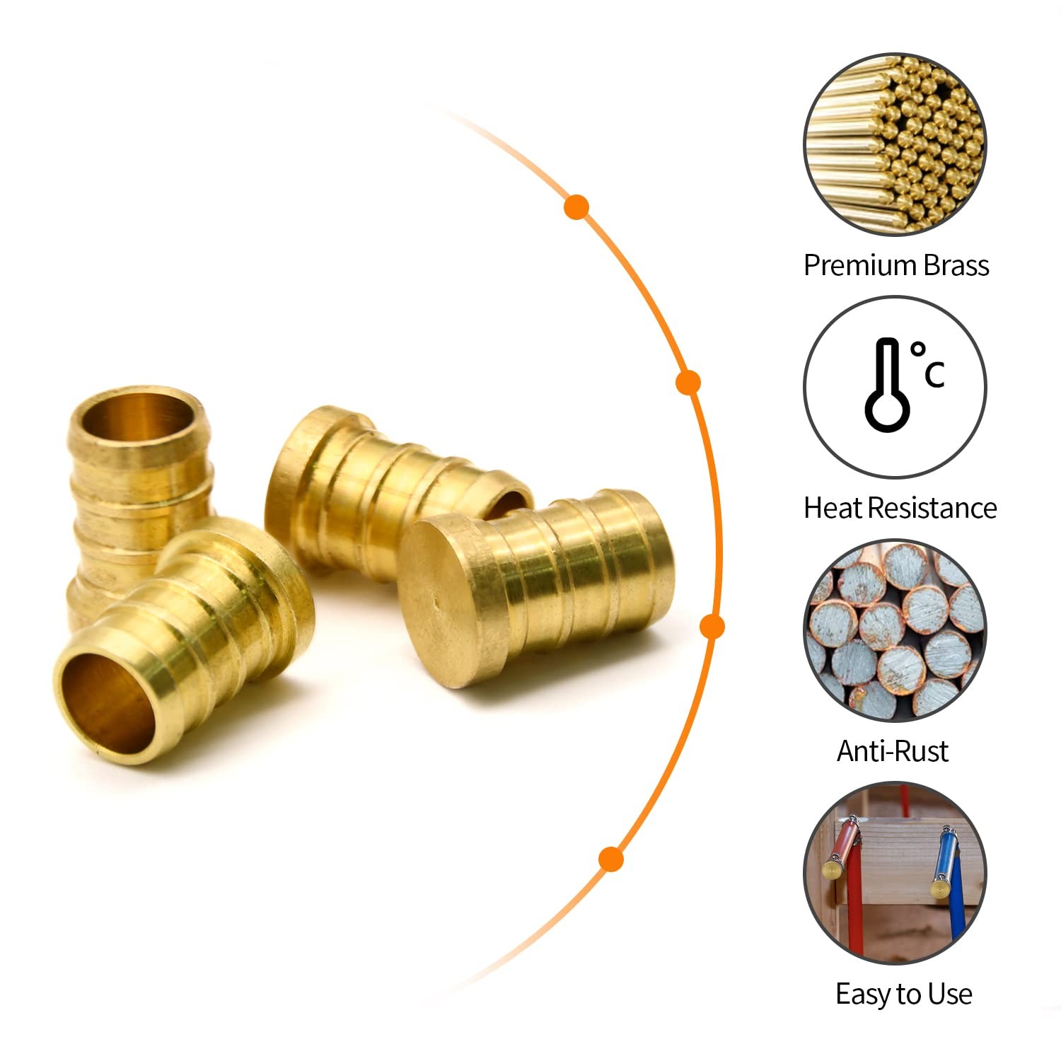 10pcs 1/2″ PEX Barb Plug End Cap, Brass 1/2″-10 Pack, Color