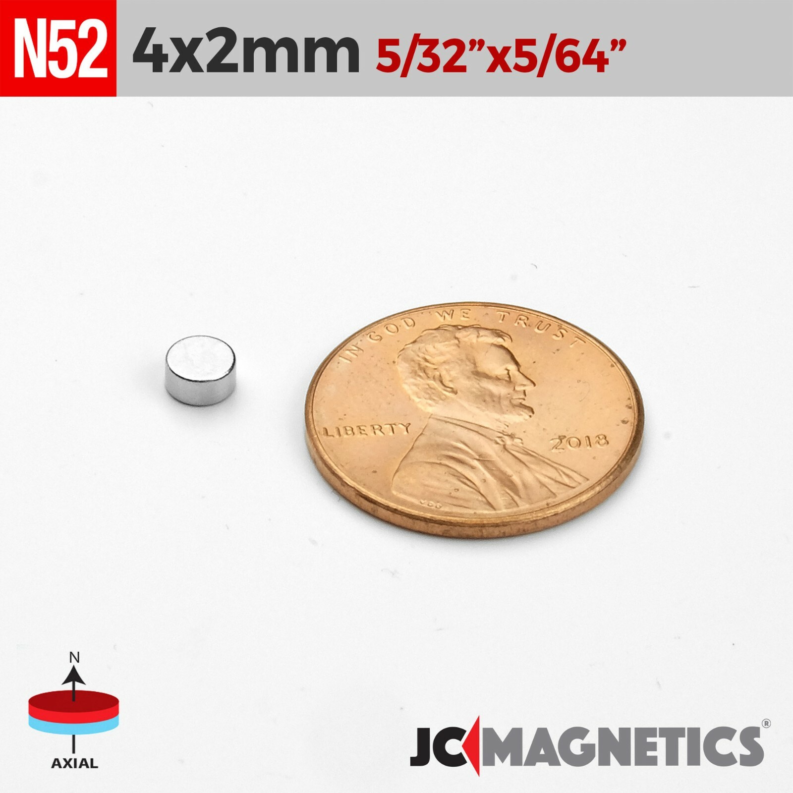 4mm x 2mm 5/32″x5/64″ N52 Rare Earth Neodymium Small Magnet Discs 4x2mm