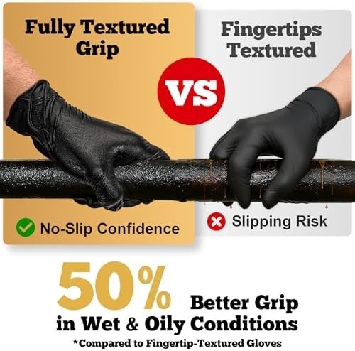 100X Black Nitrile Nitro Powder Free Disposable Gloves – Heavy Duty 6g Thickness