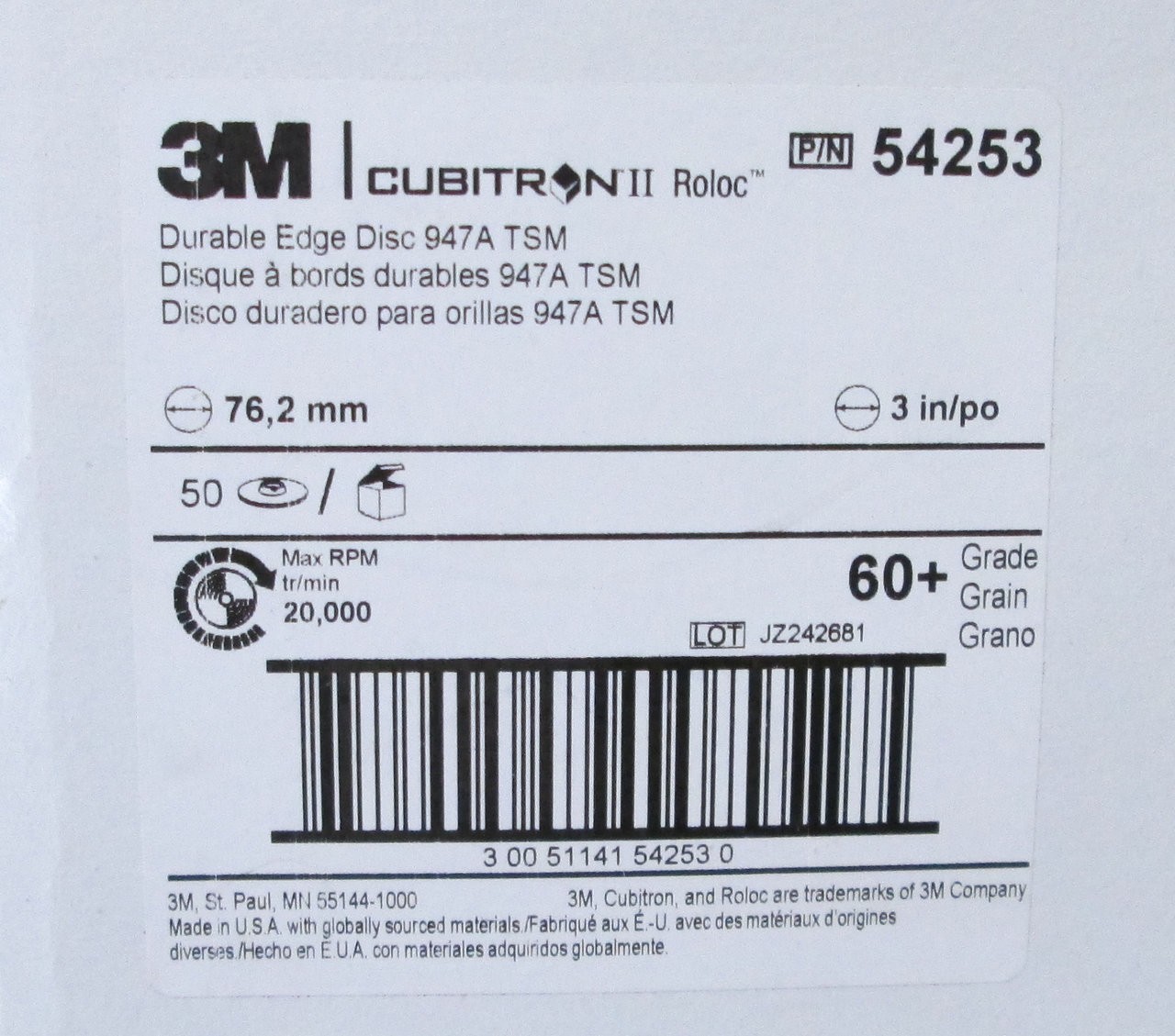 50pcs! 3M Cubitron II 947A Roloc TSM Roloc Durable Edge Disc 3” 60+ Grit 54253