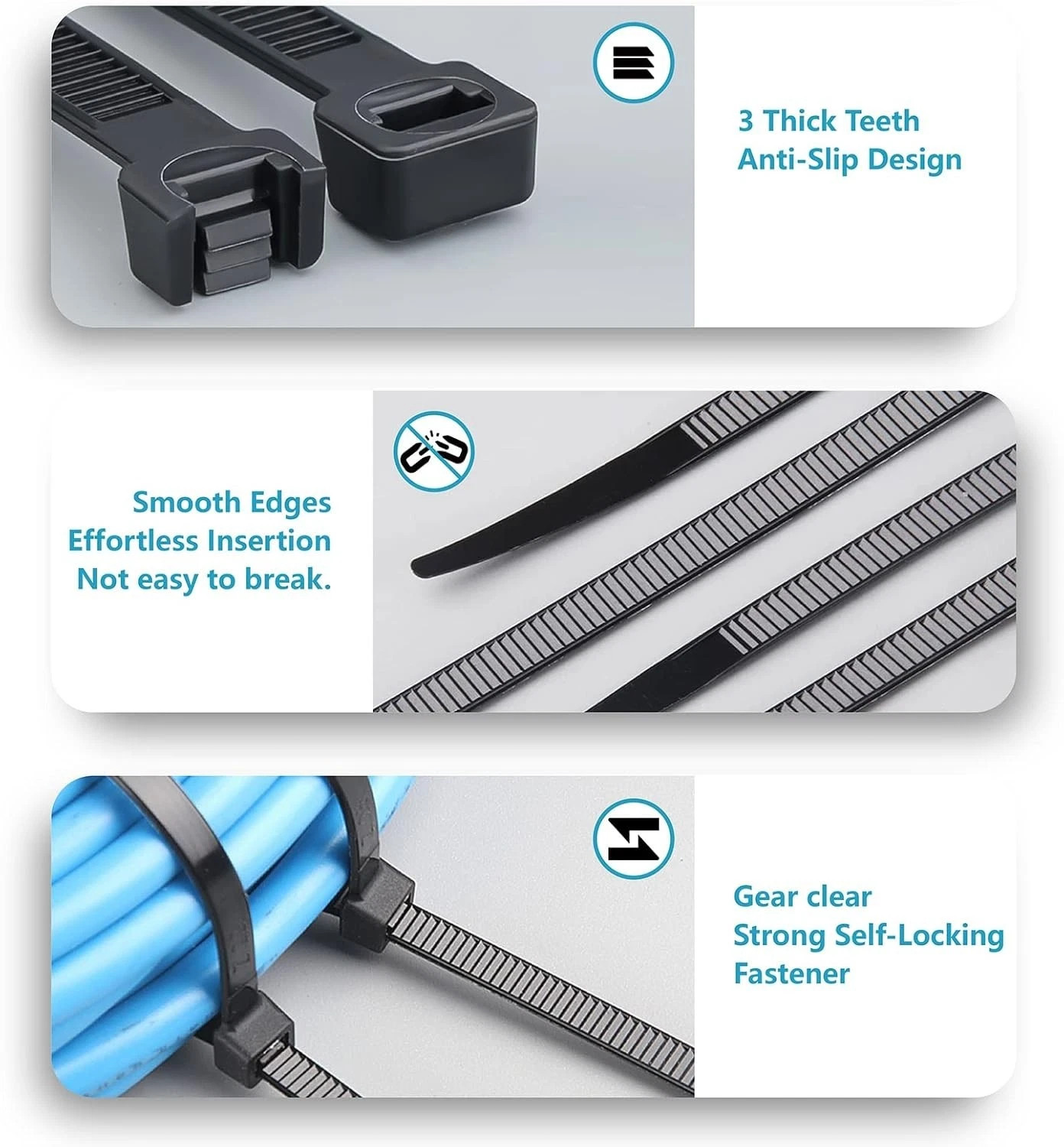Zip Cable Ties Assorted Sizes(4”+6”+8”+12”) Heavy Duty Nylon Black UV Resistant