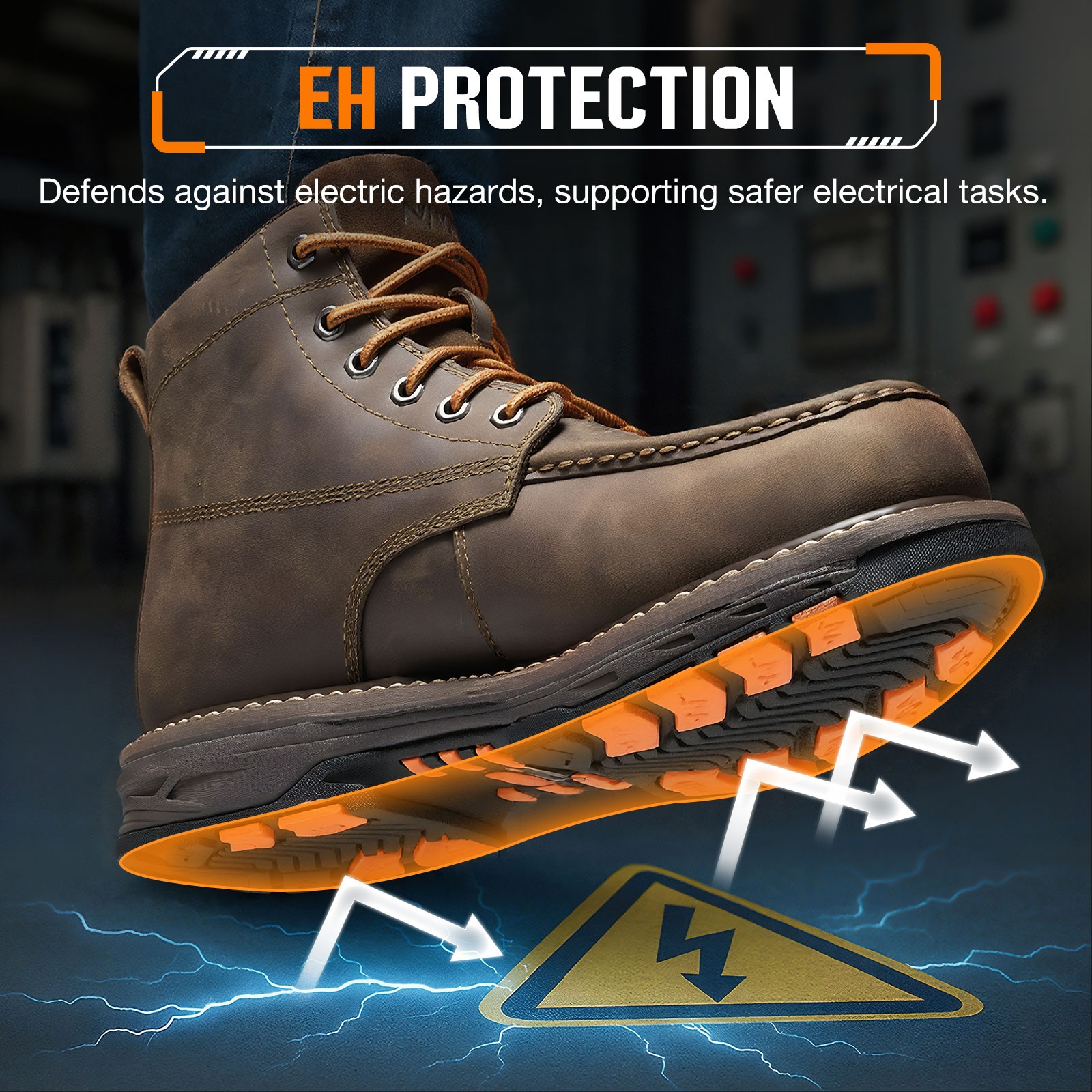 NINGO Men Steel Toe Work Boots Puncture Proof Moc Toe Safety Shoes EH Protection