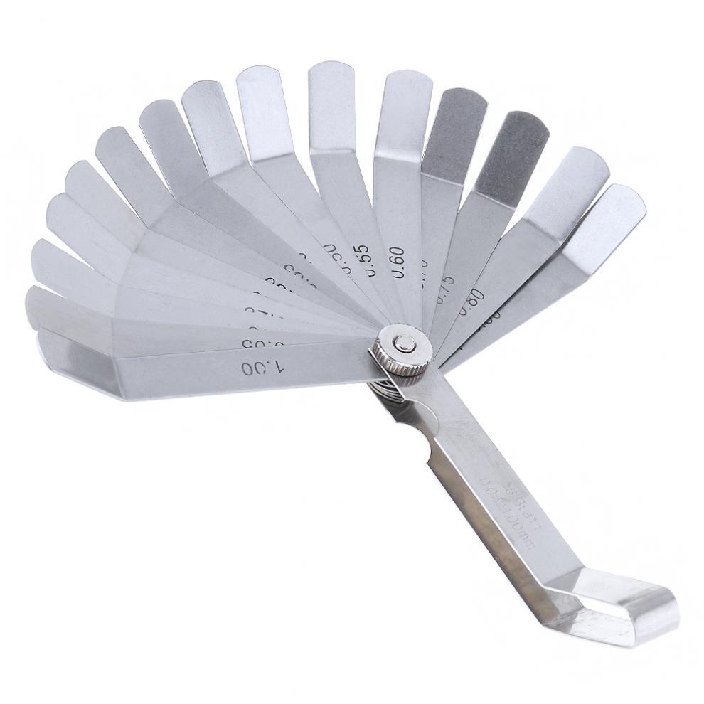0.05-1mm Thickness Curved Steel Gapped Metric Filler Feeler Gauge 16pcs Blades