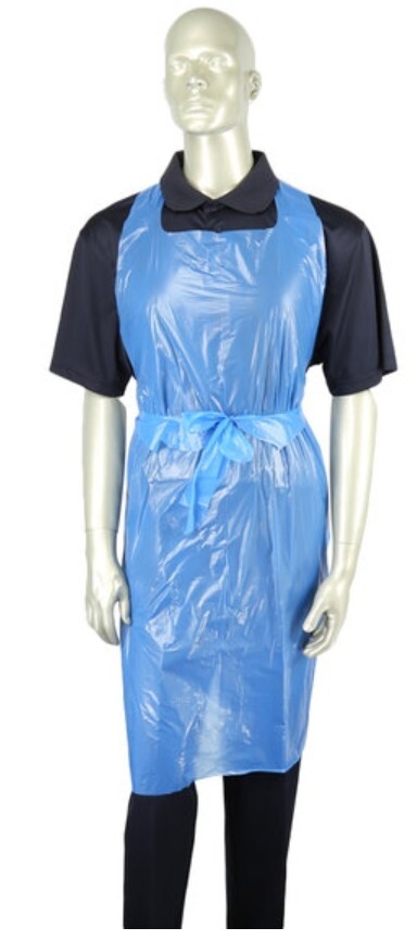 100-1000 Hvy Weight White or Blue Full Bib 46L x 28W Disposable Poly Apron 1mil