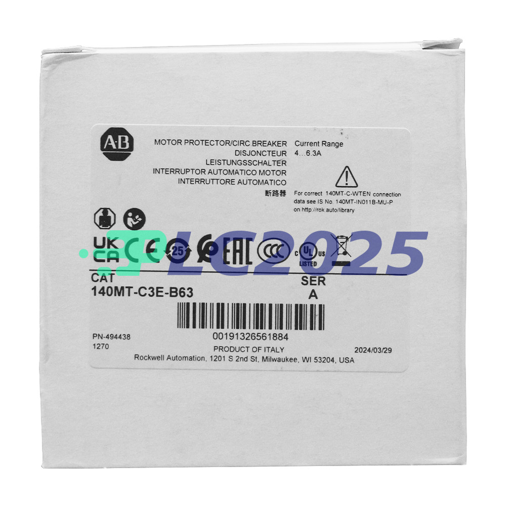 Allen Bradley 140MT-C3E-B63 C Frame, 4 – 6.3A,Motor Protection Circuit Breaker