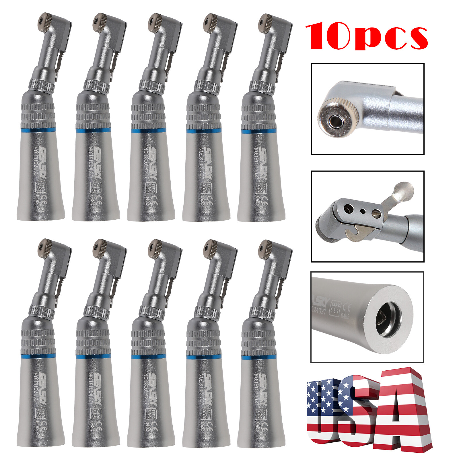 1-10 SEASKY Dental Slow Low Speed Handpiece Contra Angle Latch E-Type / RA Burs