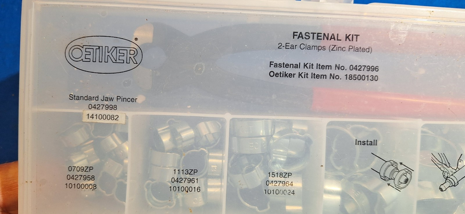 Oetiker 18500130 2 ear hose clamp assortment with Knipex pliers Fuel Line clamps