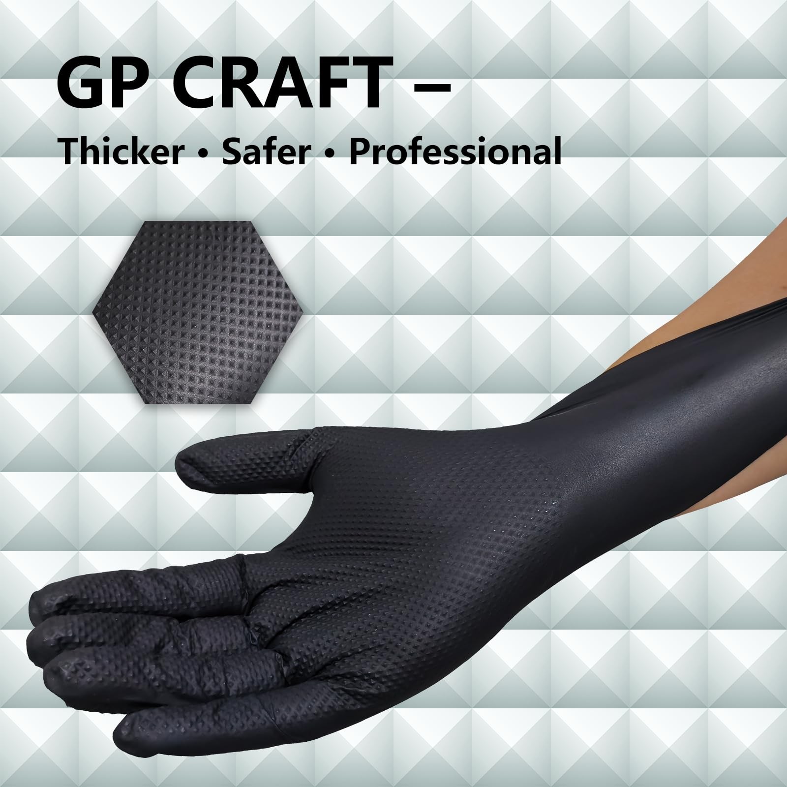 Gp Craft Heavy Duty Black Diamond Grip 8Mil Nitrile Gloves – Industrial Grade