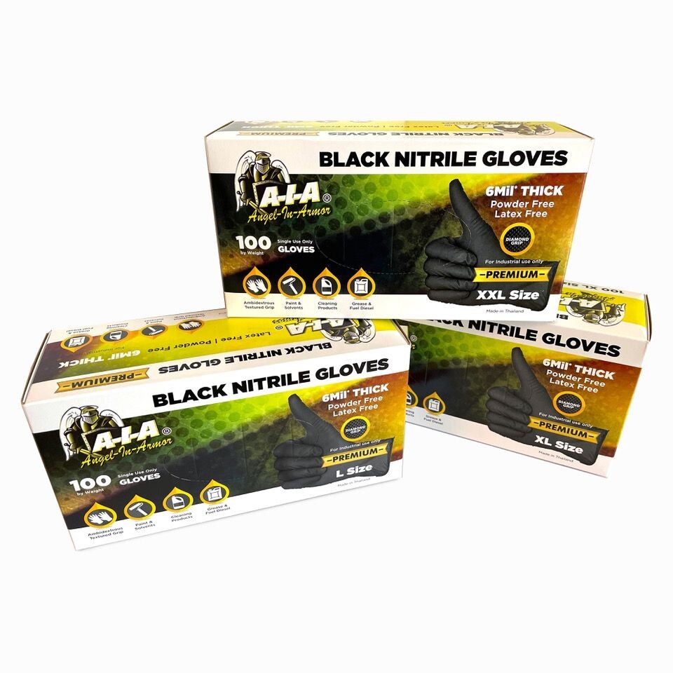 6 MIL BLACK NITRILE GLOVES WITH RAISED DIAMOND TEXTURE, HEAVY DUTY CASE OF 1000