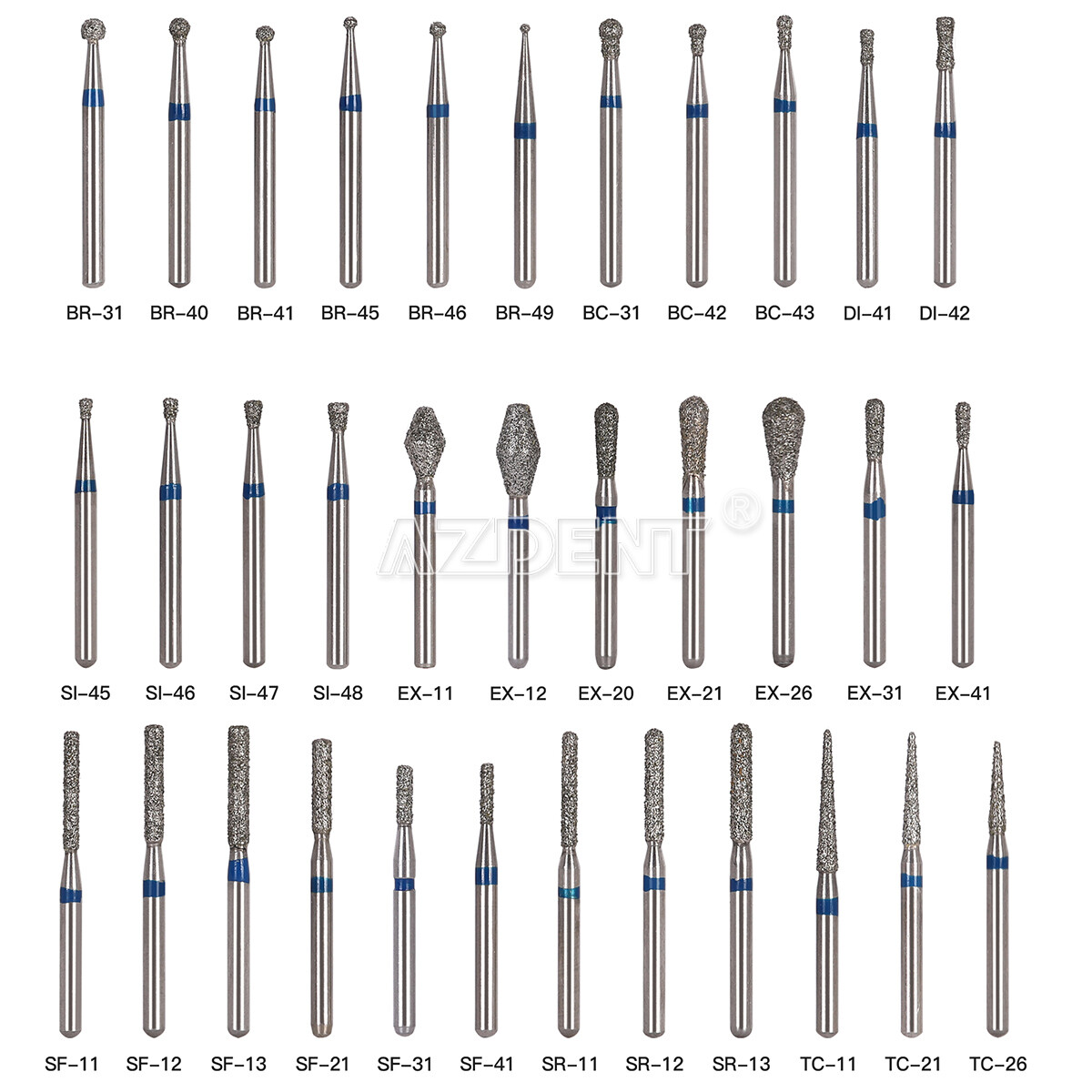 5PCS AZDENT Dental Diamond Burs Friction Grip For High Speed Handpiece Turbine