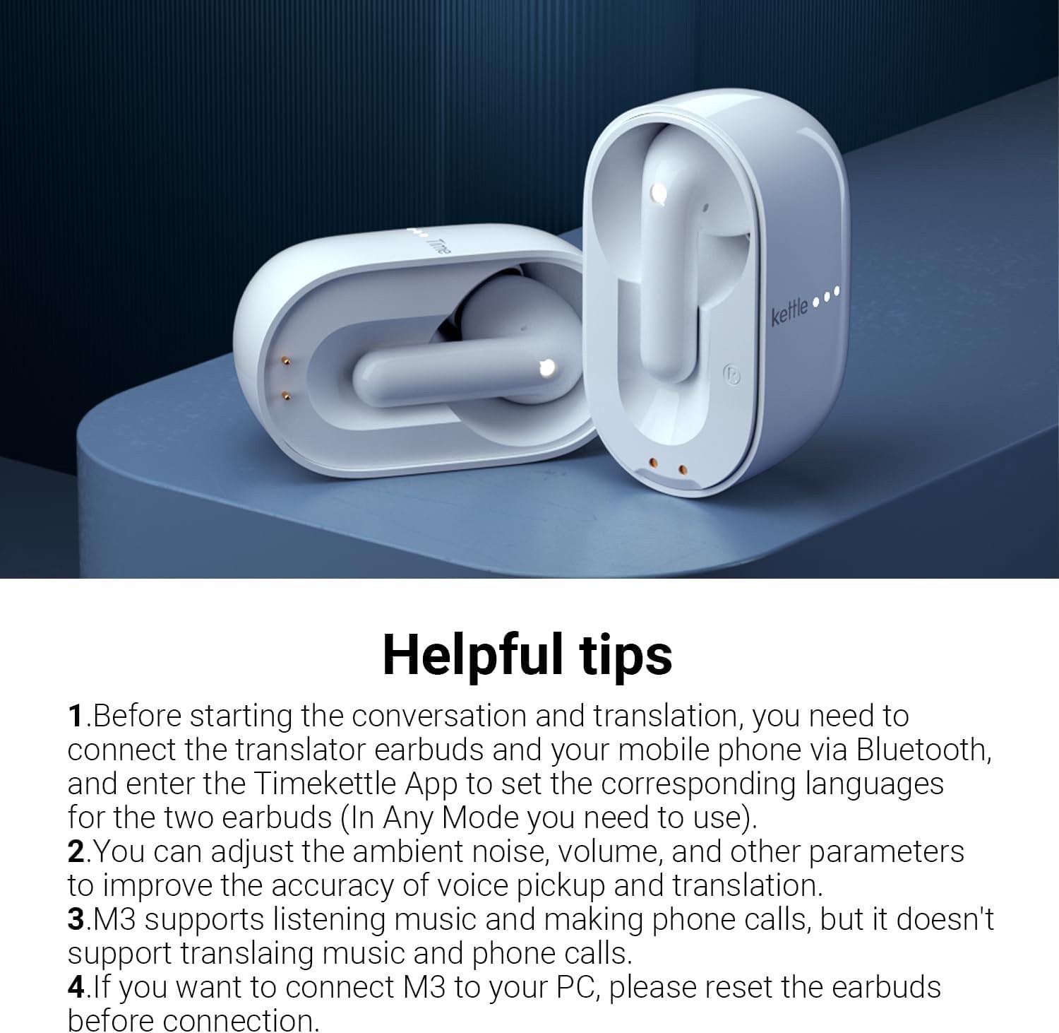 Timekettle M3 Earbuds 3-in-1 Language Translation No Subscription – White Color