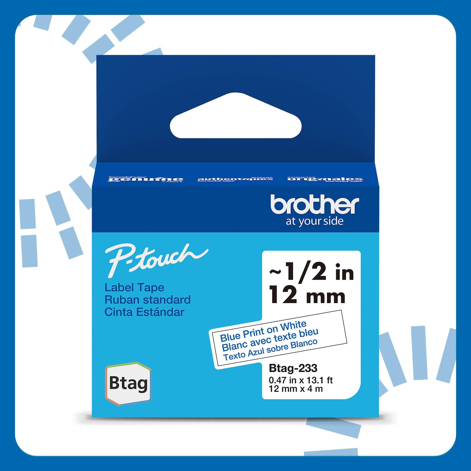 Brother Genuine P-Touch Btag BTAG233 Blue on Pack of 1, Print White