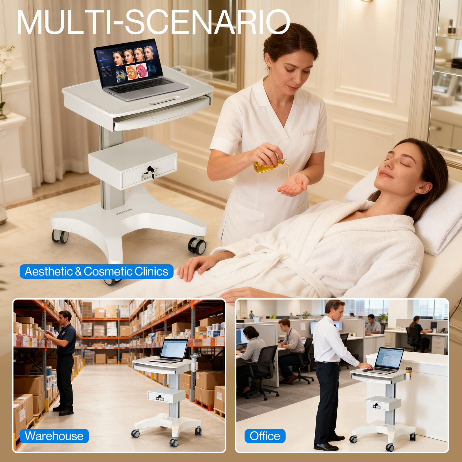 MEDICAL TROLLEY WITH LAPTOP PALLET AND ORAL SCANNER HOLDER