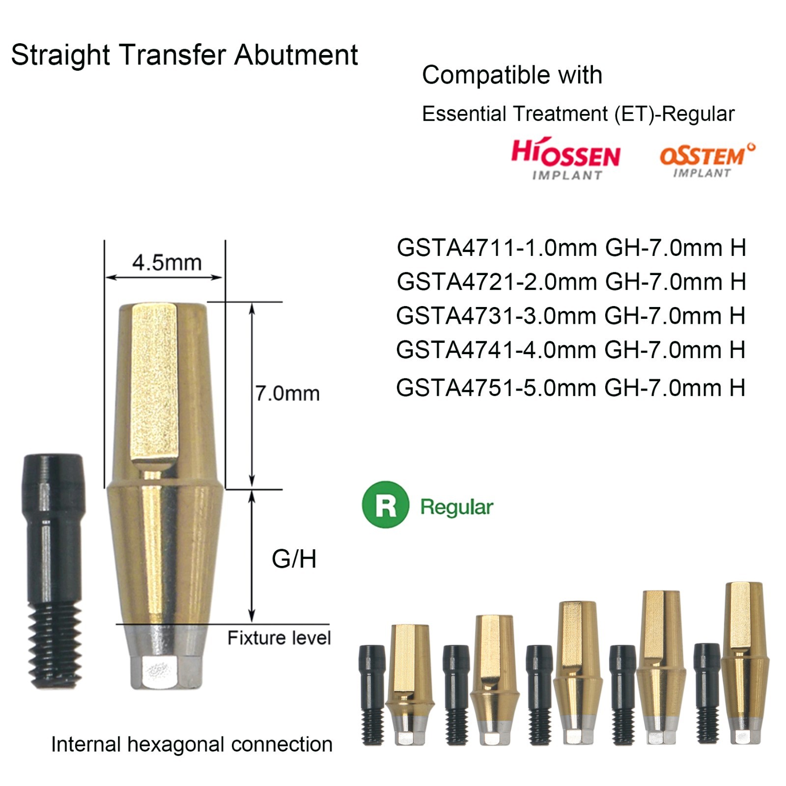US Essential Treatment Transfer Abutment Cement Retained Fits Hiossen Implants