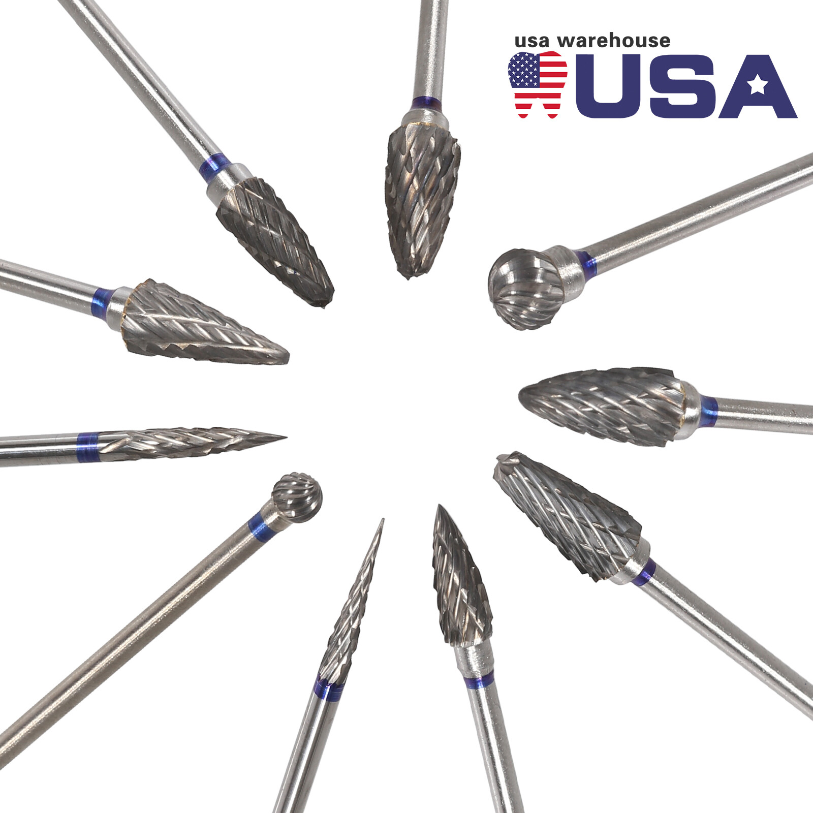 10 Pcs Dental Lab Tungsten Steel Carbide Burs Polishing Bur Drills HP 2.35mm Kit