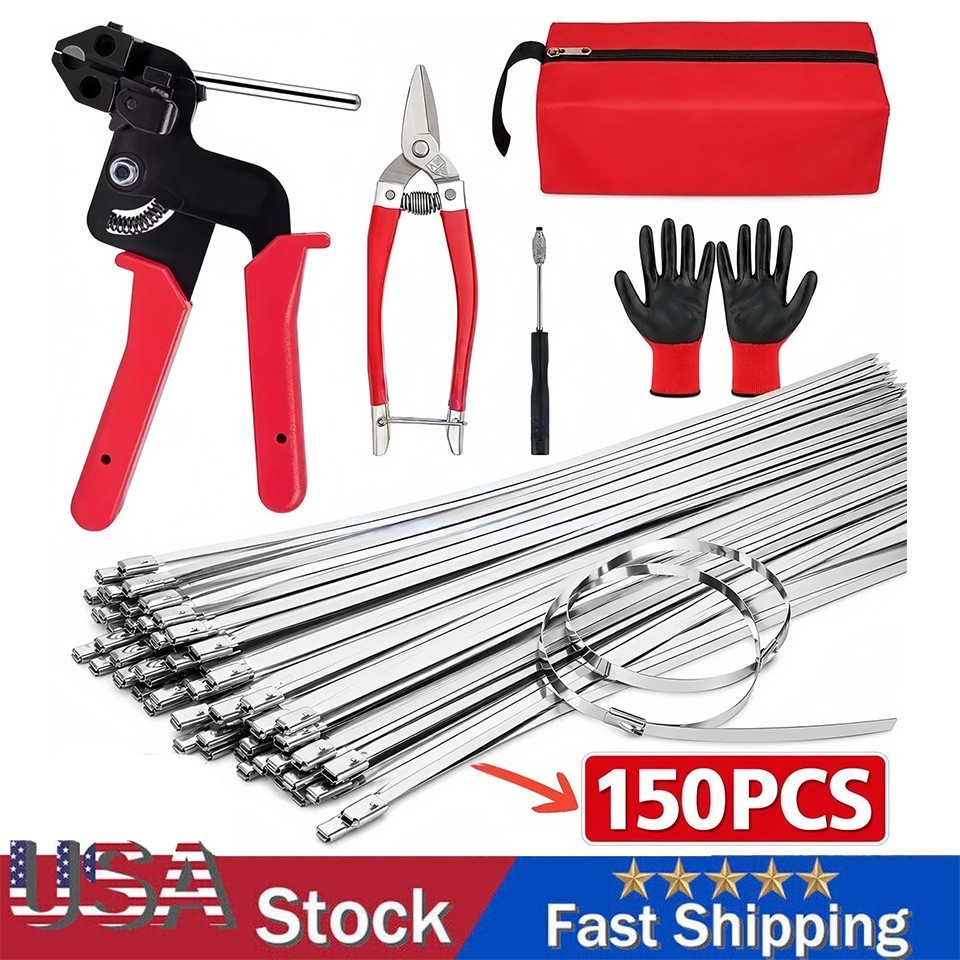 150 PCS Metal Zip Ties & Stainless Steel Cable Tie Gun Heavy Duty Tool Set⭕️