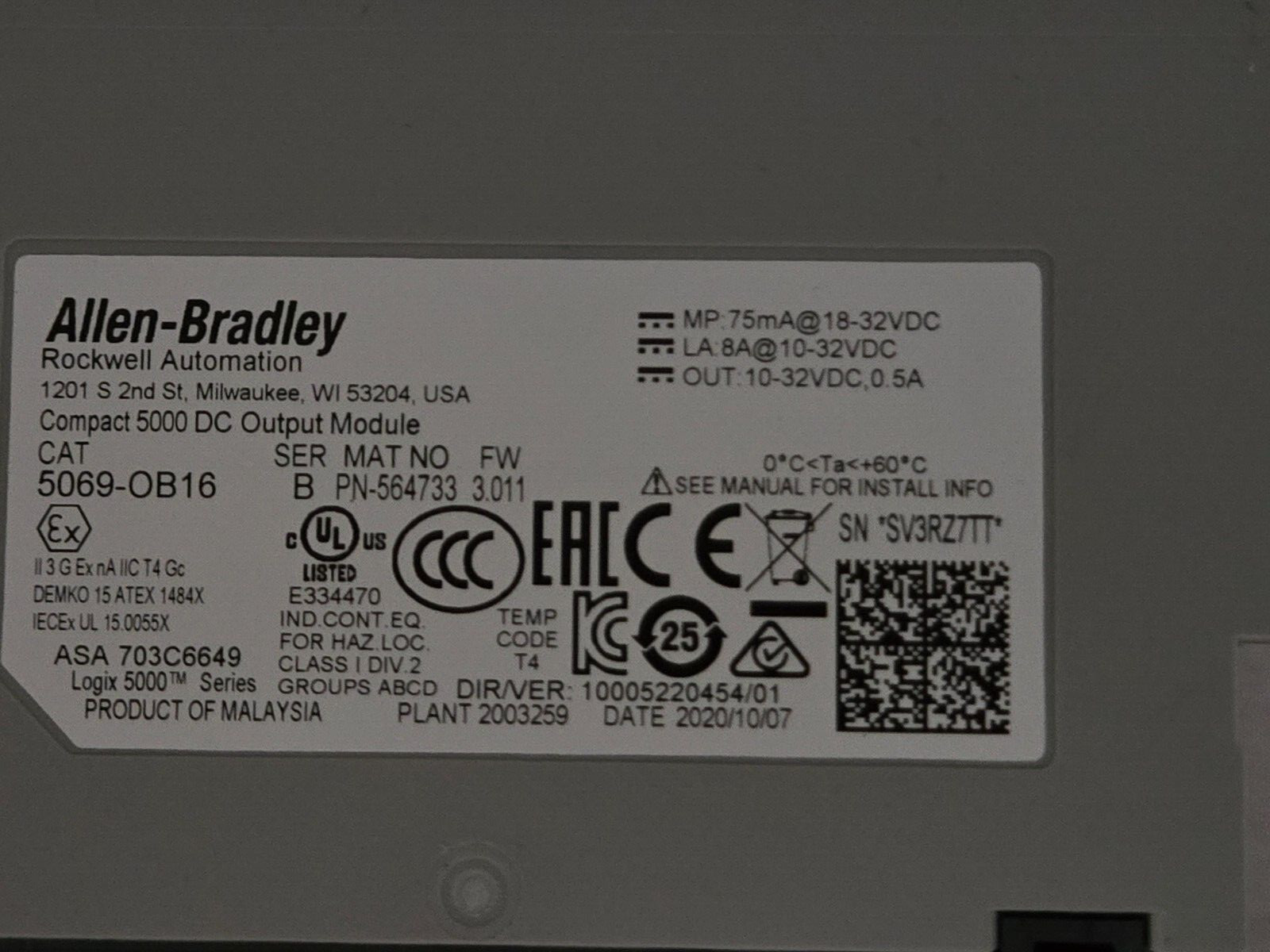 Allen Bradley AB 5069-OB16 Compact 5000 Digital Output Module Series A 5069OB16