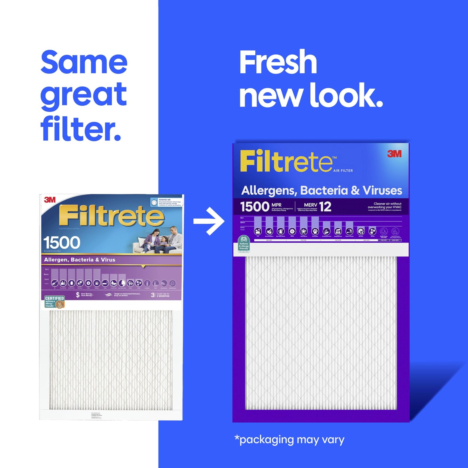 Filtrete 12X12X1 Air Filter Merv 12 Mpr 1500 Allergens Bacteria Viruses 3-Month