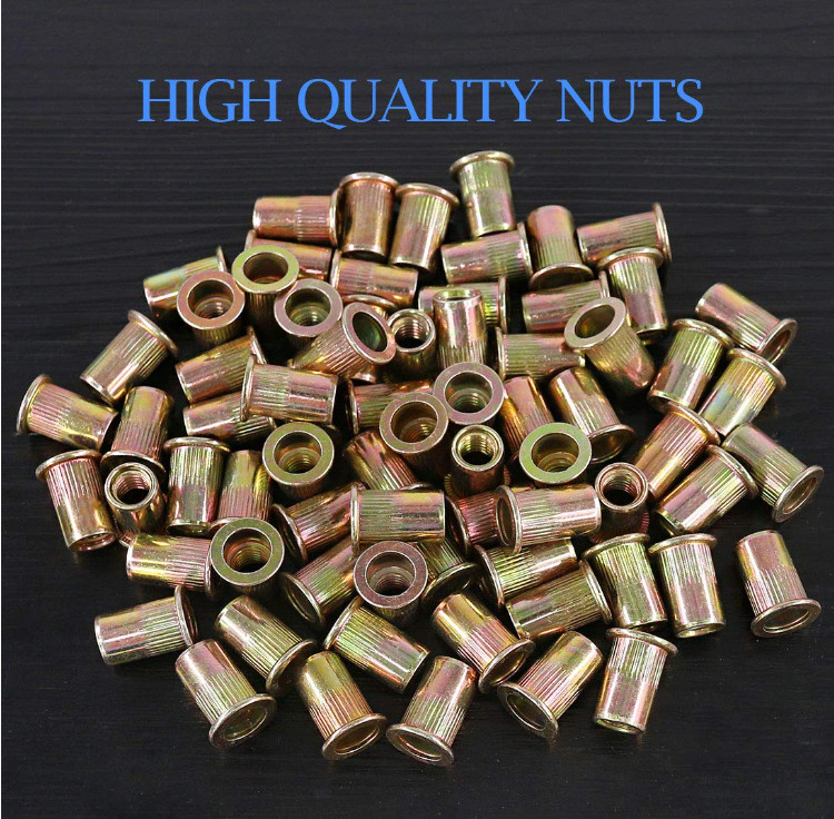 100 Pcs 5/16-18 UNC Carbon Steel Rivet Nut Flat Head Threaded Insert Nutsert SAE