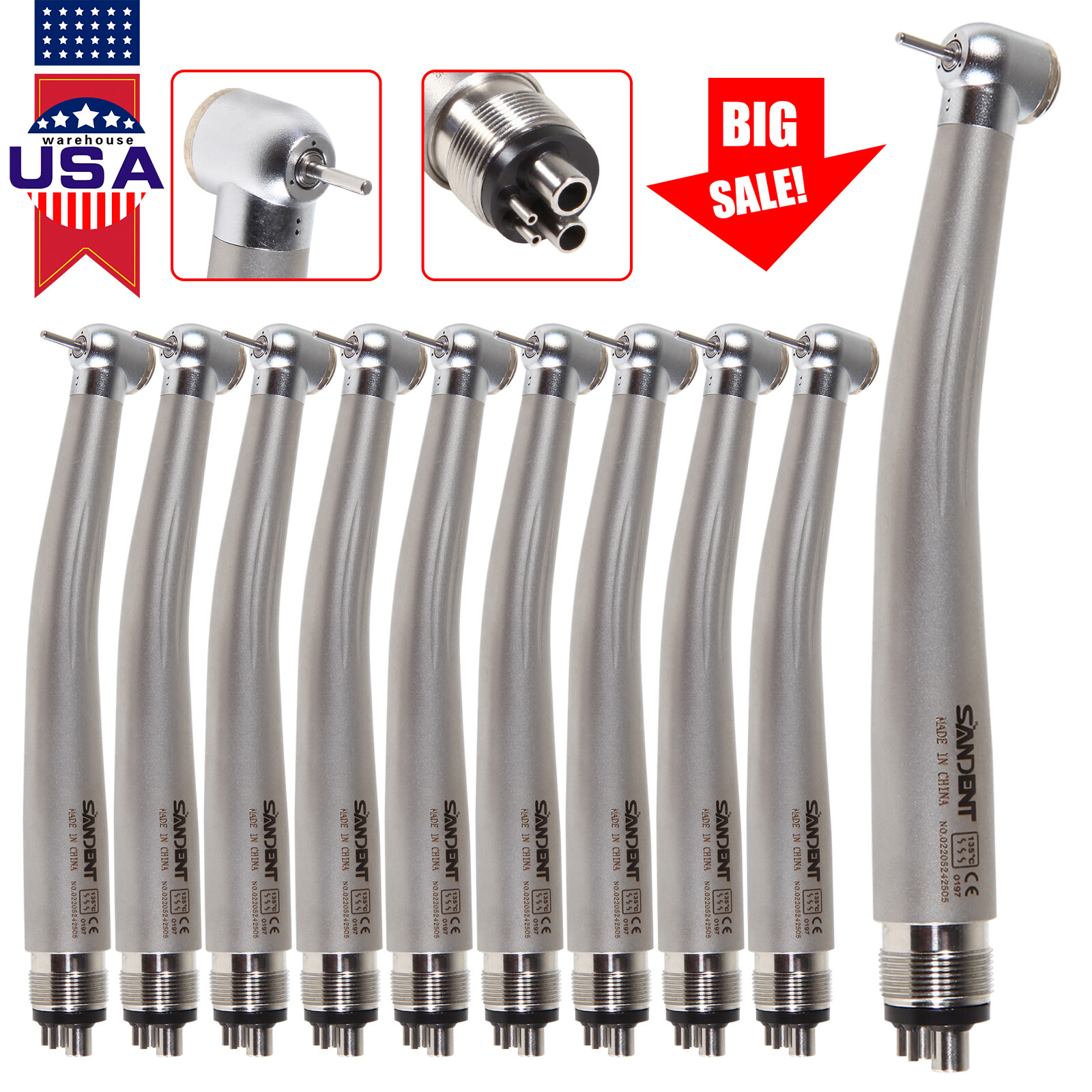 1-10 Packs SANDENT Dental High Speed Handpiece Standard Push Button 4 Holes